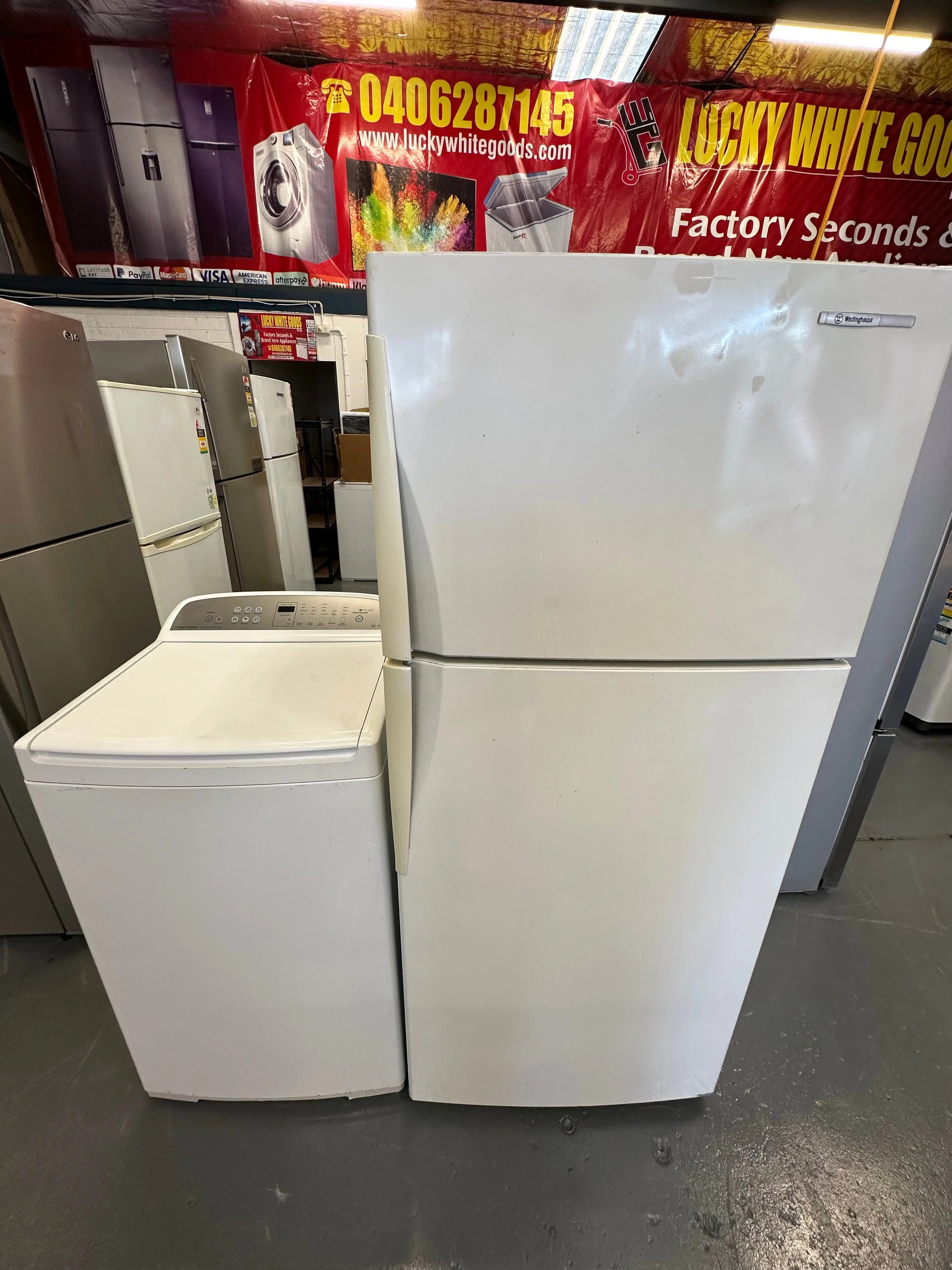 Refurbished Combo Westinghouse 420 ltr top mount fridge freezer & Fisher and Paykel 8 kg Top loader washer | SYDNEY