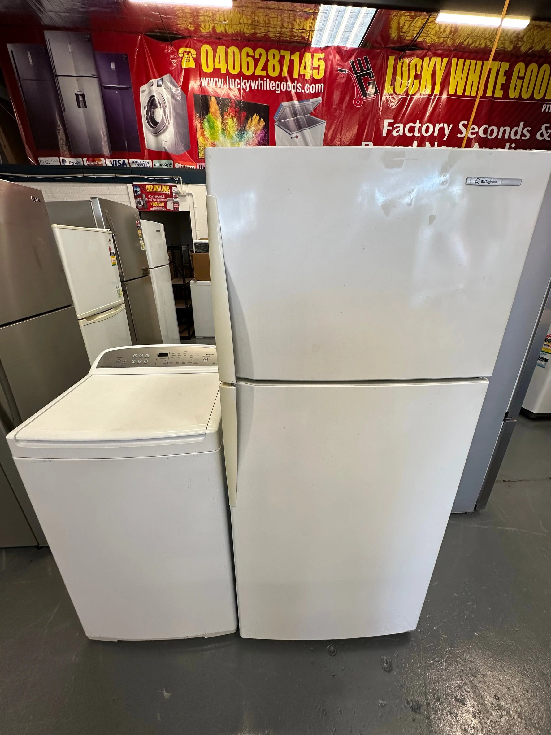 Refurbished Combo Westinghouse 420 ltr top mount fridge freezer & Fisher and Paykel 8 kg Top loader washer | SYDNEY