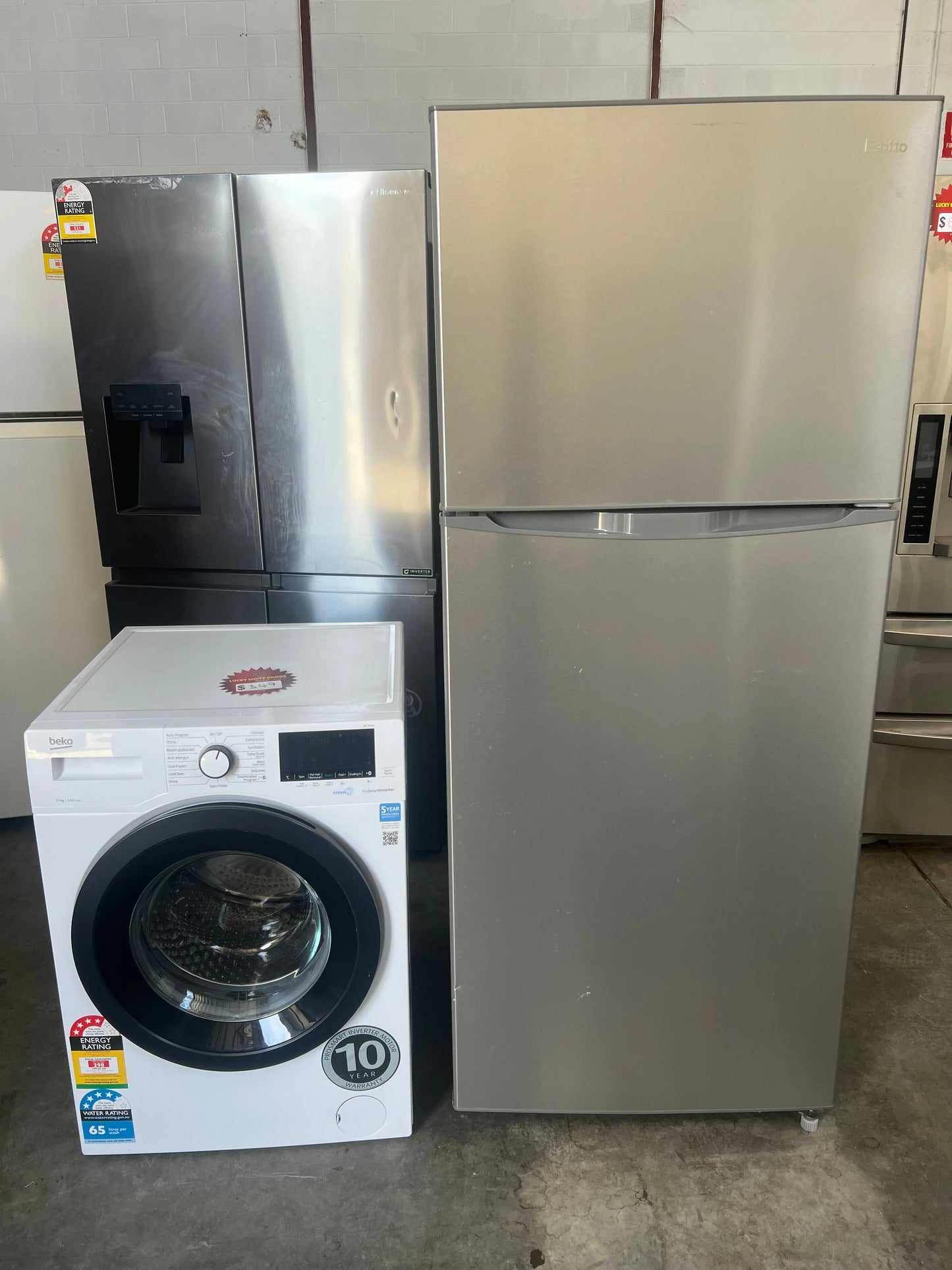 Refurbished Esatto 400L fridge freezer and Beko 7.5kg washing machine | Lucky white goods