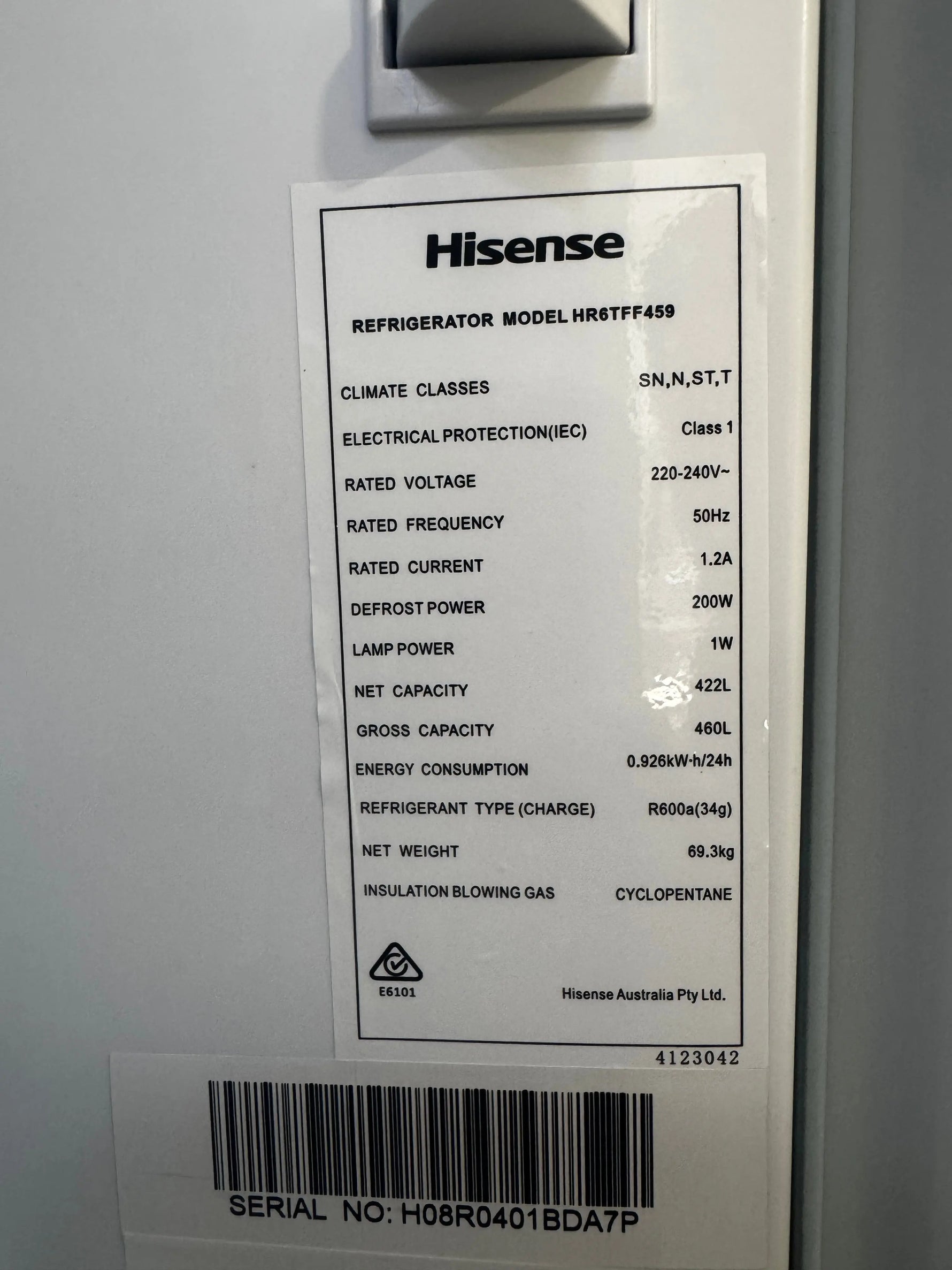Refurbished Hisense 460L Top Mount Frost Free Fridge – White Finish – Model HR6TFF459 | PERTH