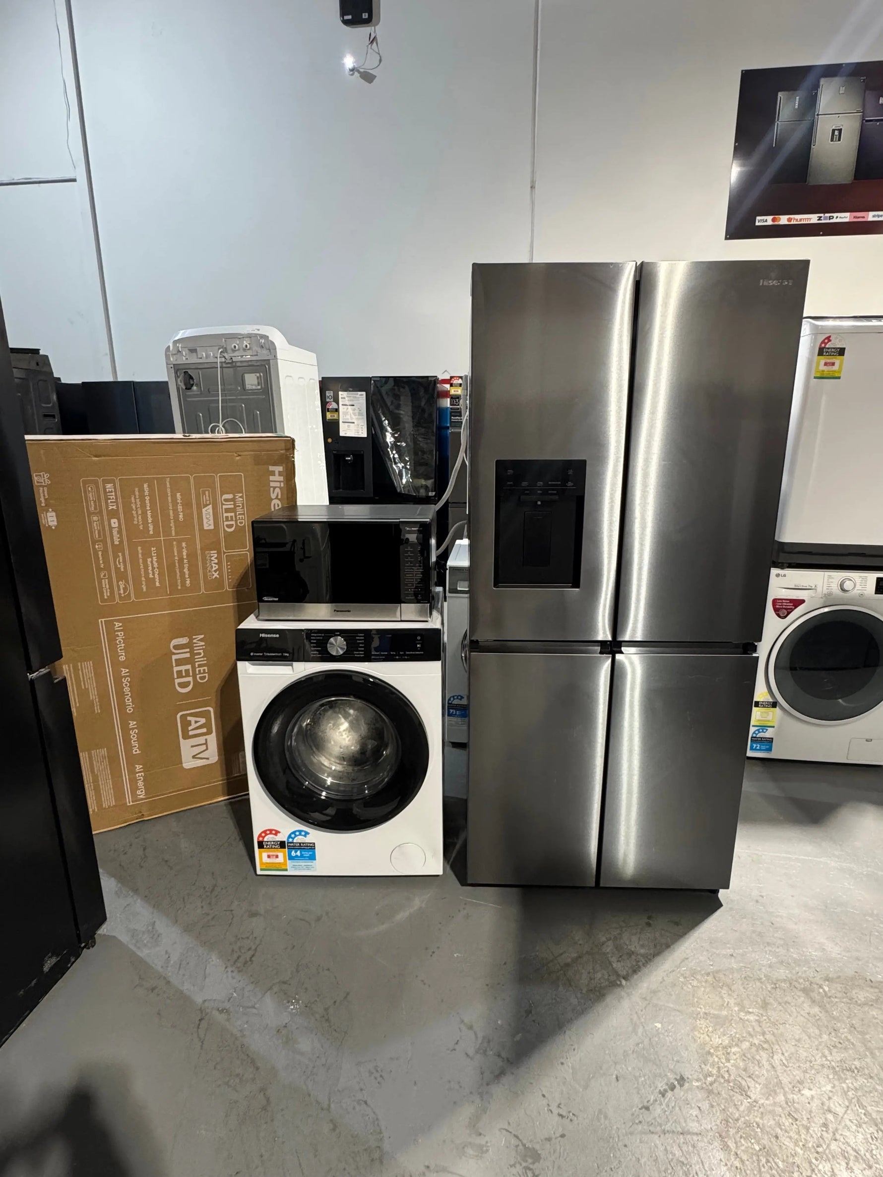 Refurbished Hisense 483 litres fridge freezer,Hisense 7.5kg washing machine,Hisense 55 inches TV, Panasonic 32 litres microwave | PERTH