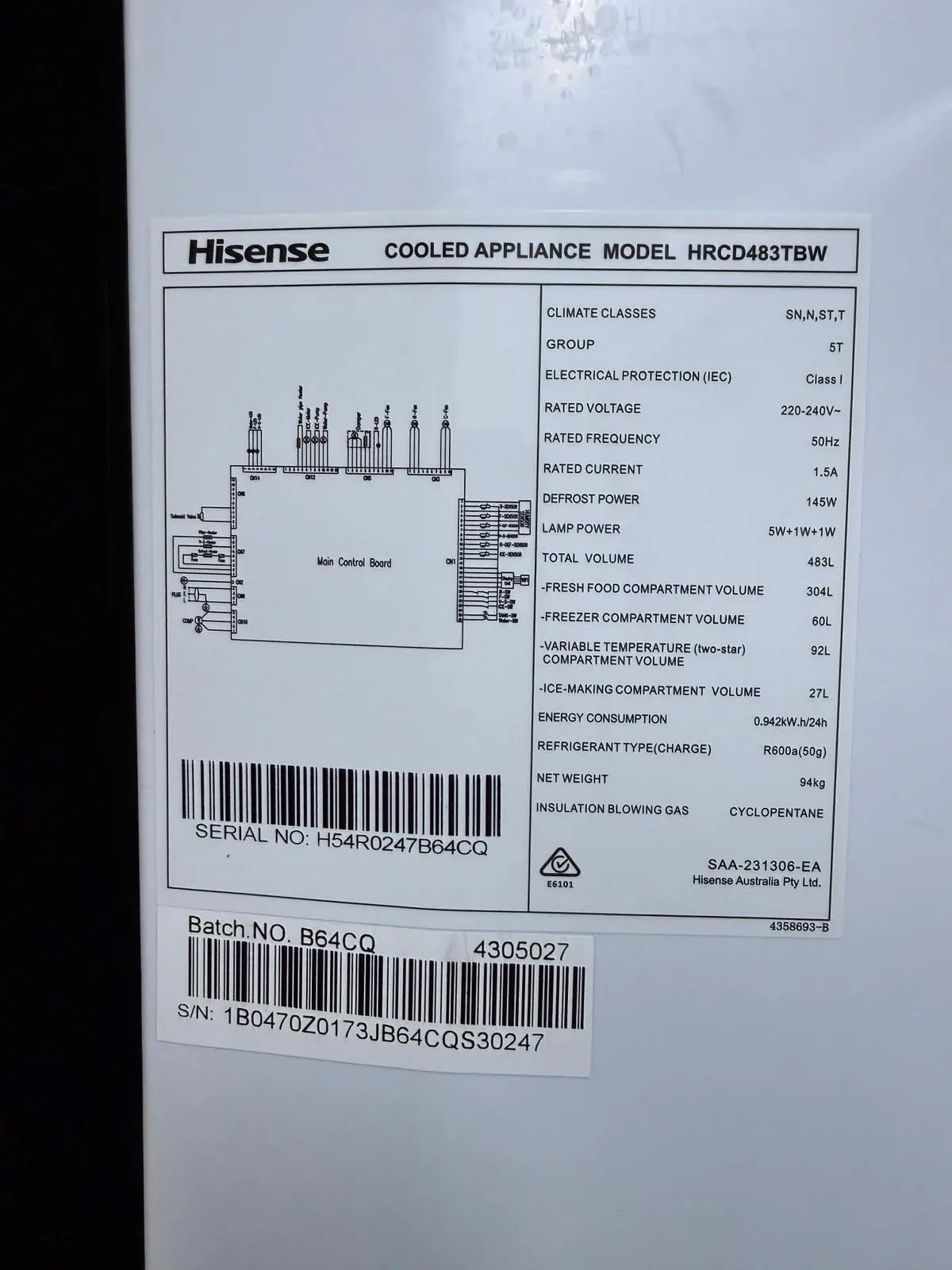 Refurbished Hisense 483L Quad Door Fridge Freezer | BRISBANE