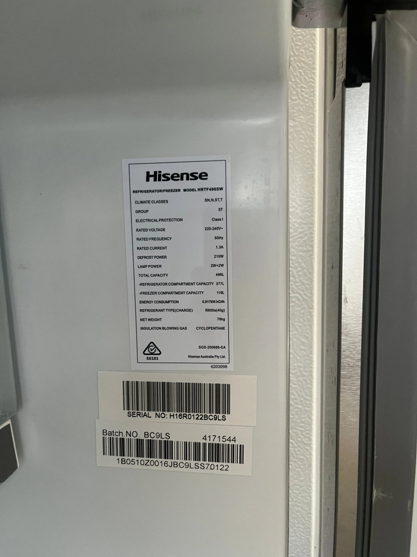 Refurbished Hisense 496L Fridge Freezer HRTF496SW | ADELAIDE