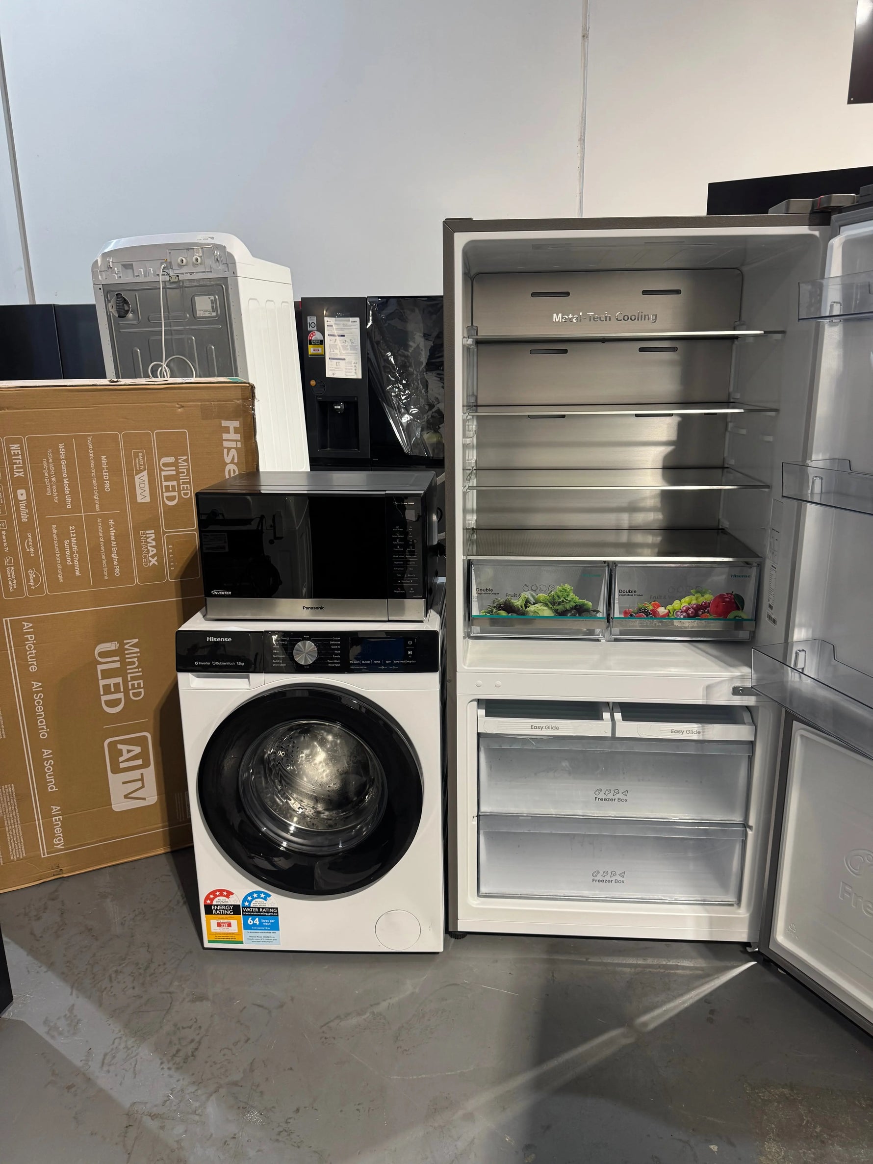 Refurbished Hisense 503 litres fridge freezer Hisense 7.5kg washer Hisense 55 inches TV, Panasonic 32 litres microwave | PERTH