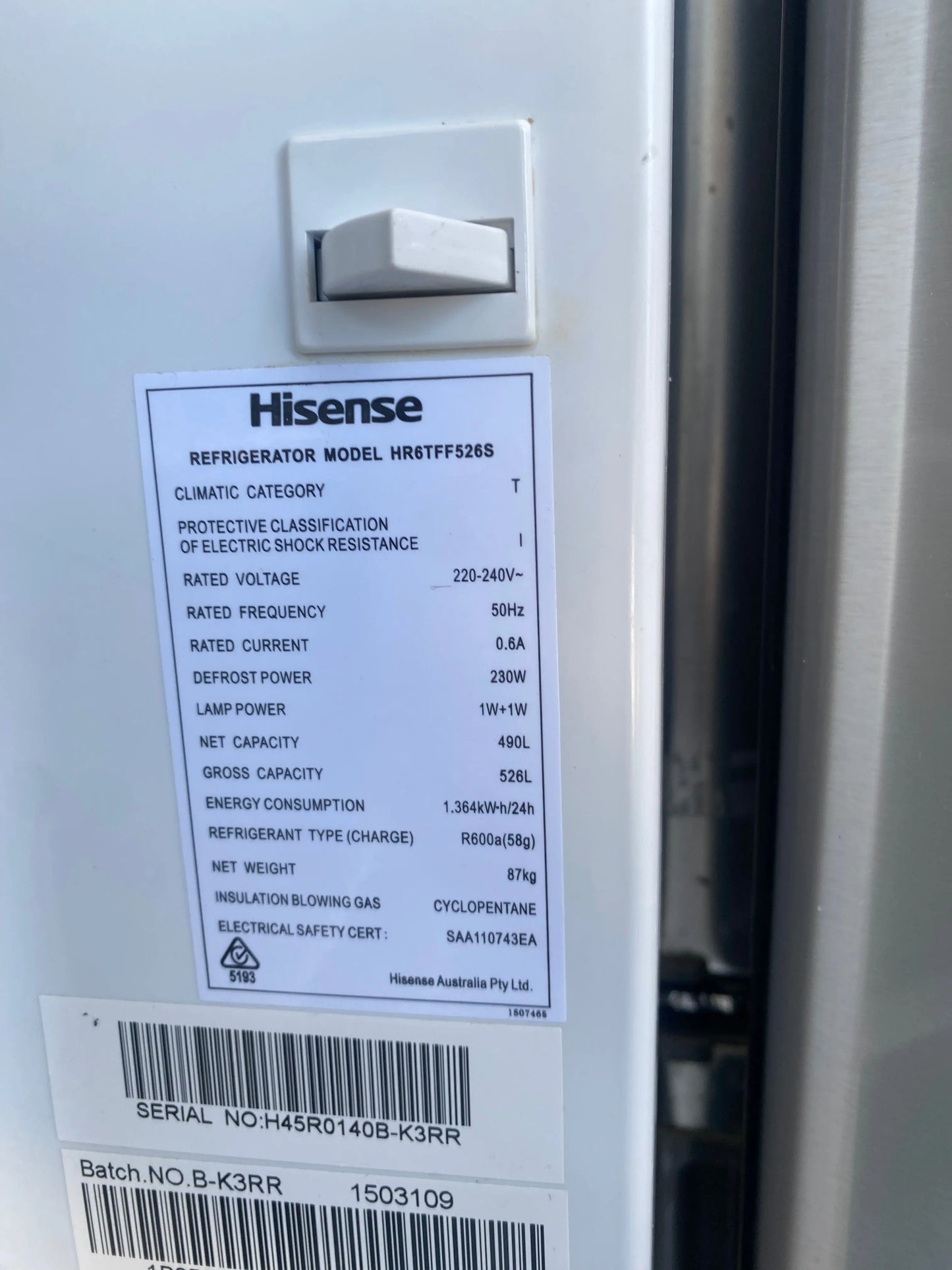 Refurbished Hisense 526 litres fridge freezer | PERTH