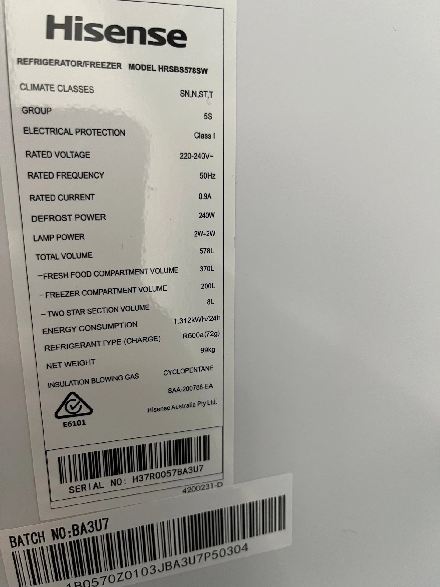 Refurbished Hisense 578L side by side door fridge freezer | ALEXANDRIA