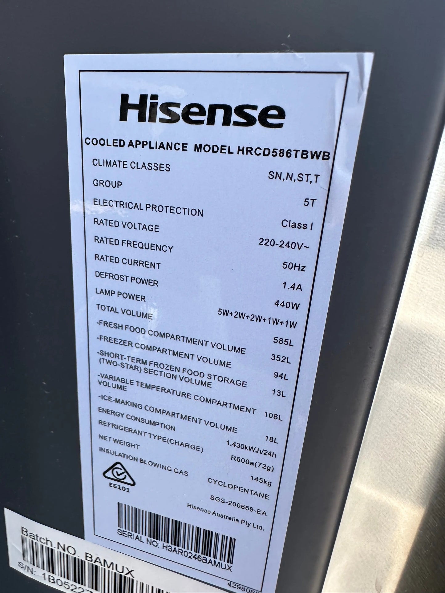 Refurbished Hisense 585 litres quad door fridge freezer | BRISBANE