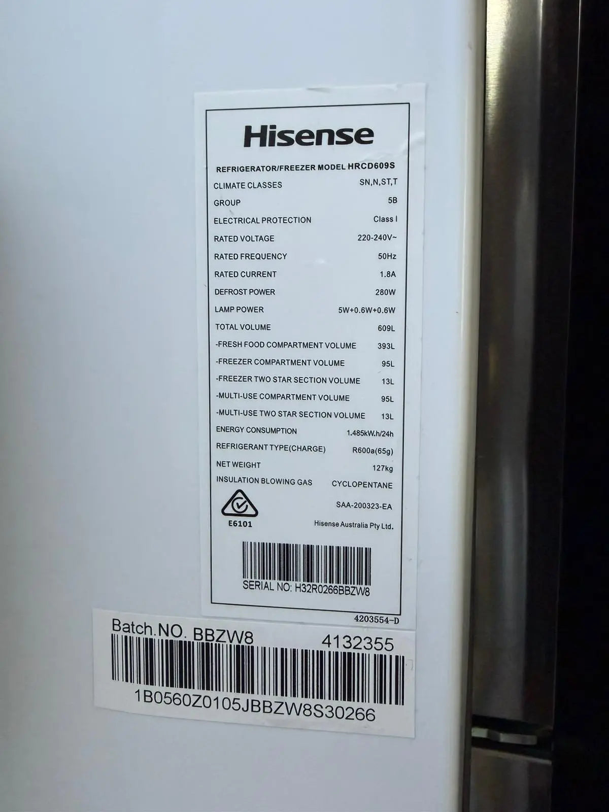 Refurbished Hisense 609L French Door Fridge Freezer – HRCD609S | BRISBANE