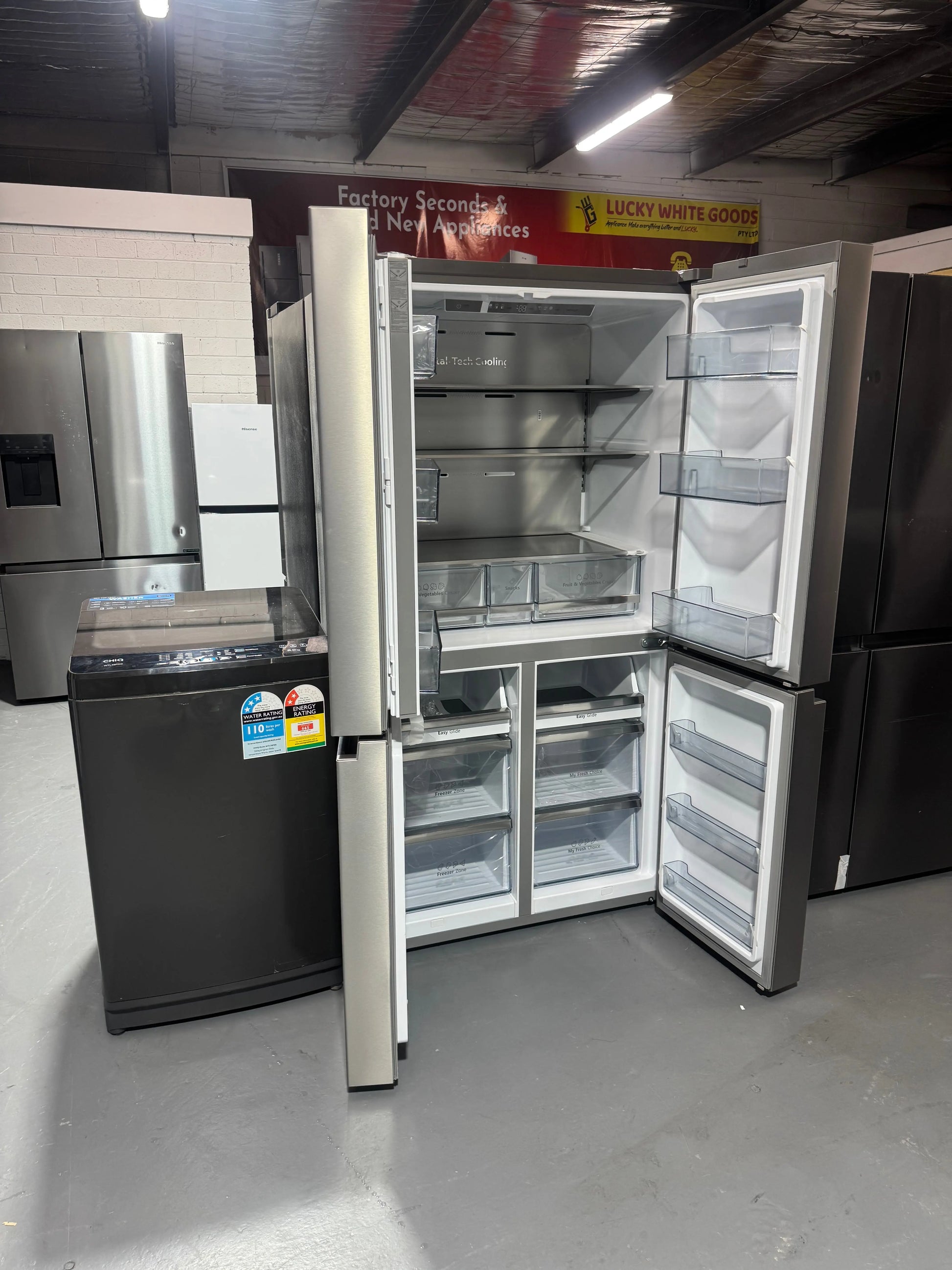 Refurbished Hisense 609L French Door Fridge Stainless Steel HRCD610TS And CHIQ 8kg Washing Machine Combo | SYDNEY