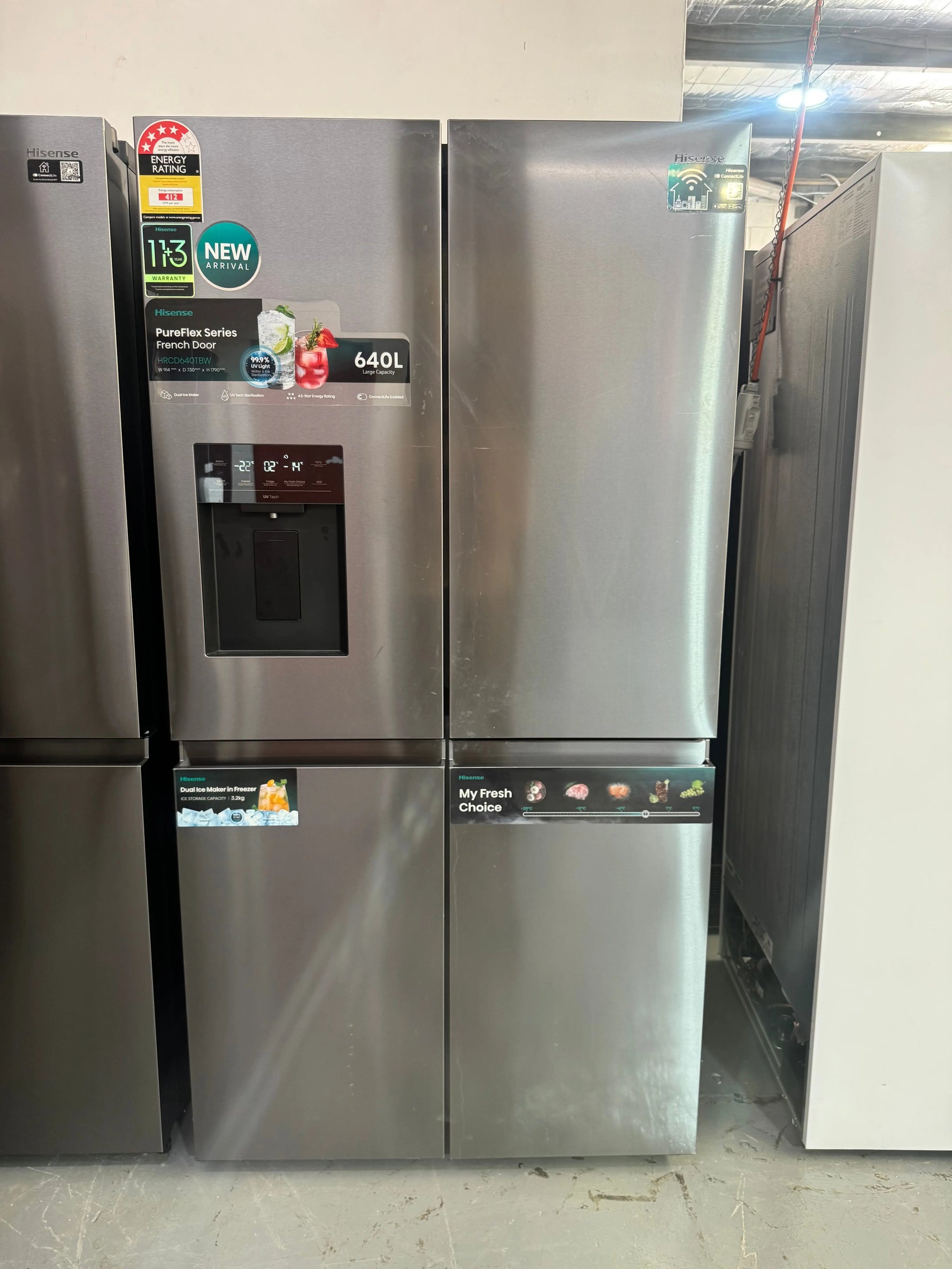 Refurbished Hisense 640L PureFlex Quad Door Refrigerator with Non-Plumbed Ice and Water Dispenser Dark Stainless Steel HRCD640TBW | SYDNEY