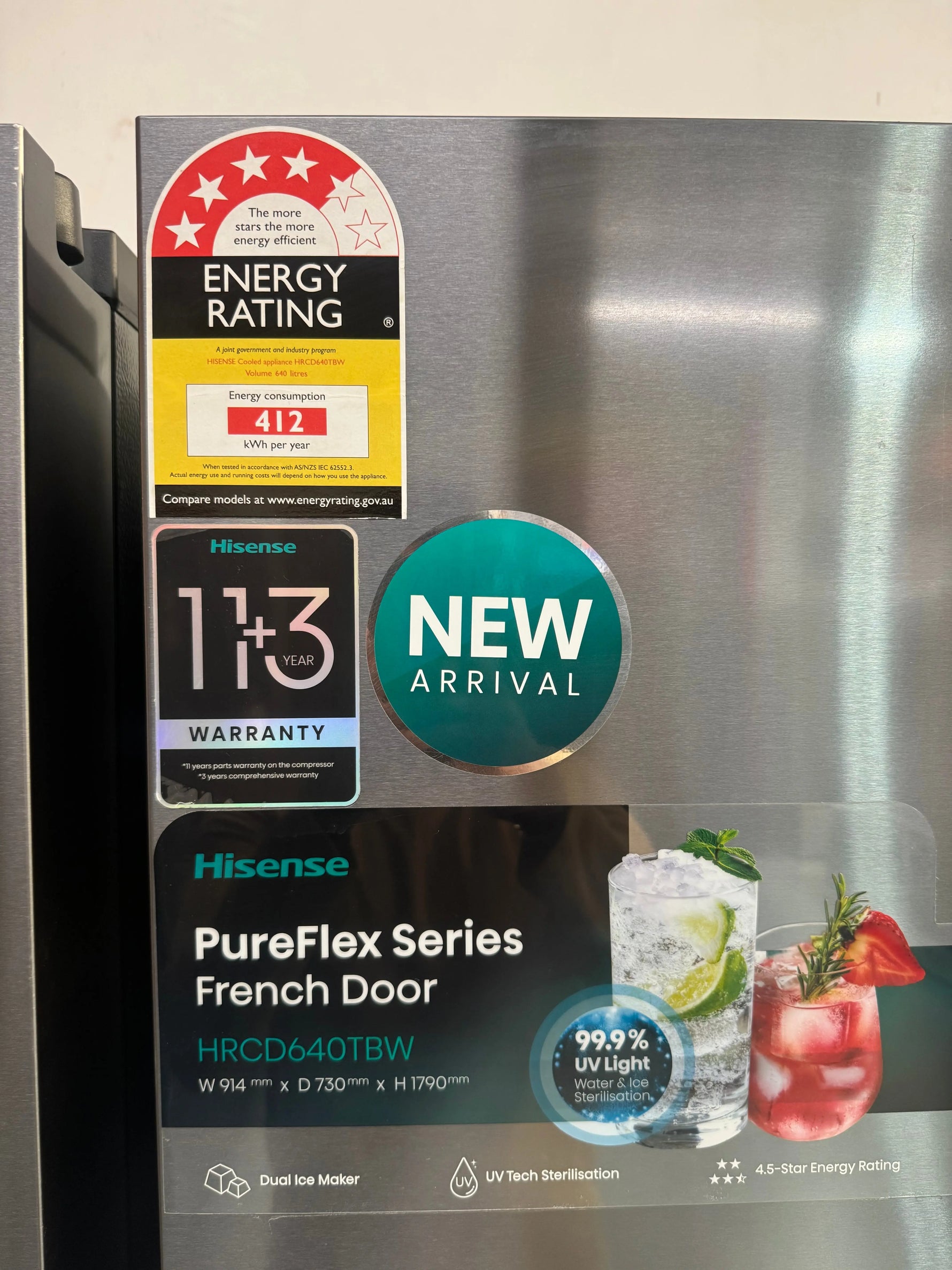 Refurbished Hisense 640L PureFlex Quad Door Refrigerator with Non-Plumbed Ice and Water Dispenser Dark Stainless Steel HRCD640TBW | SYDNEY