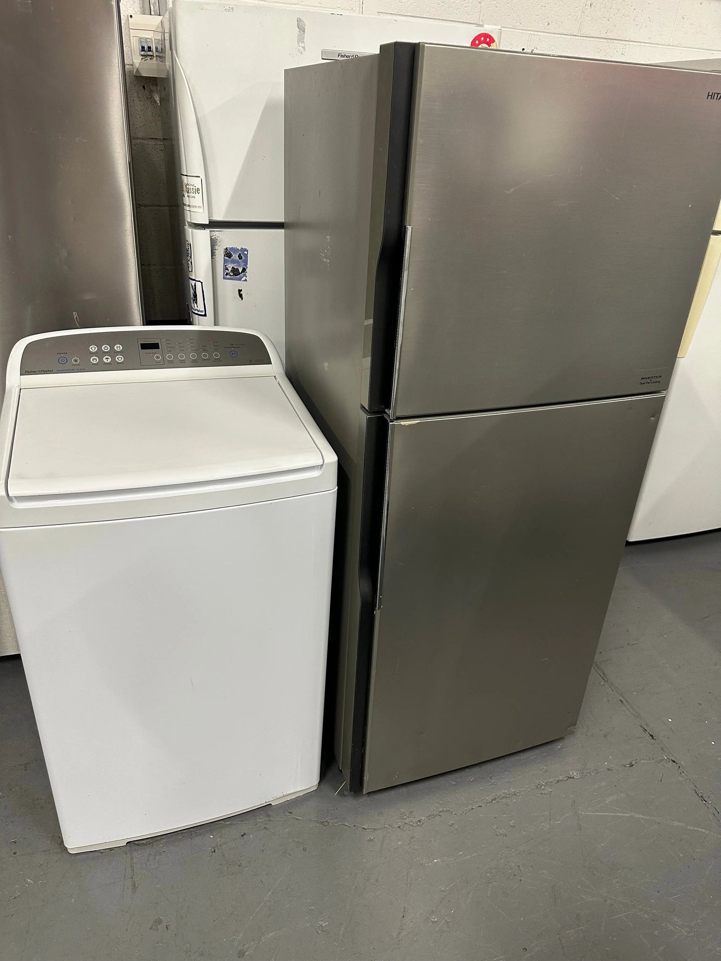 Refurbished Hitchi 335 ltr top mount fridge freezer and Fisher & Paykel 8.5 kg top loader washer | SYDNEY