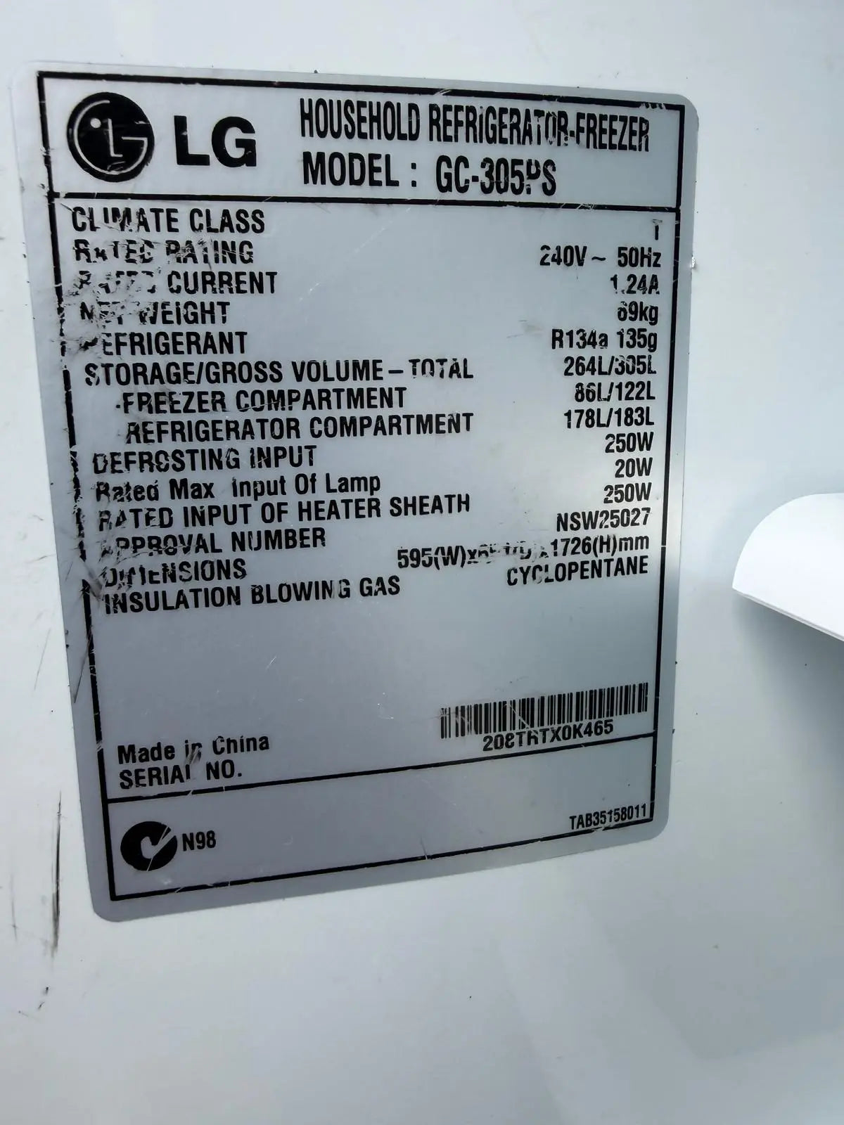 Refurbished LG 305L Fridge Freezer | MELBOURNE