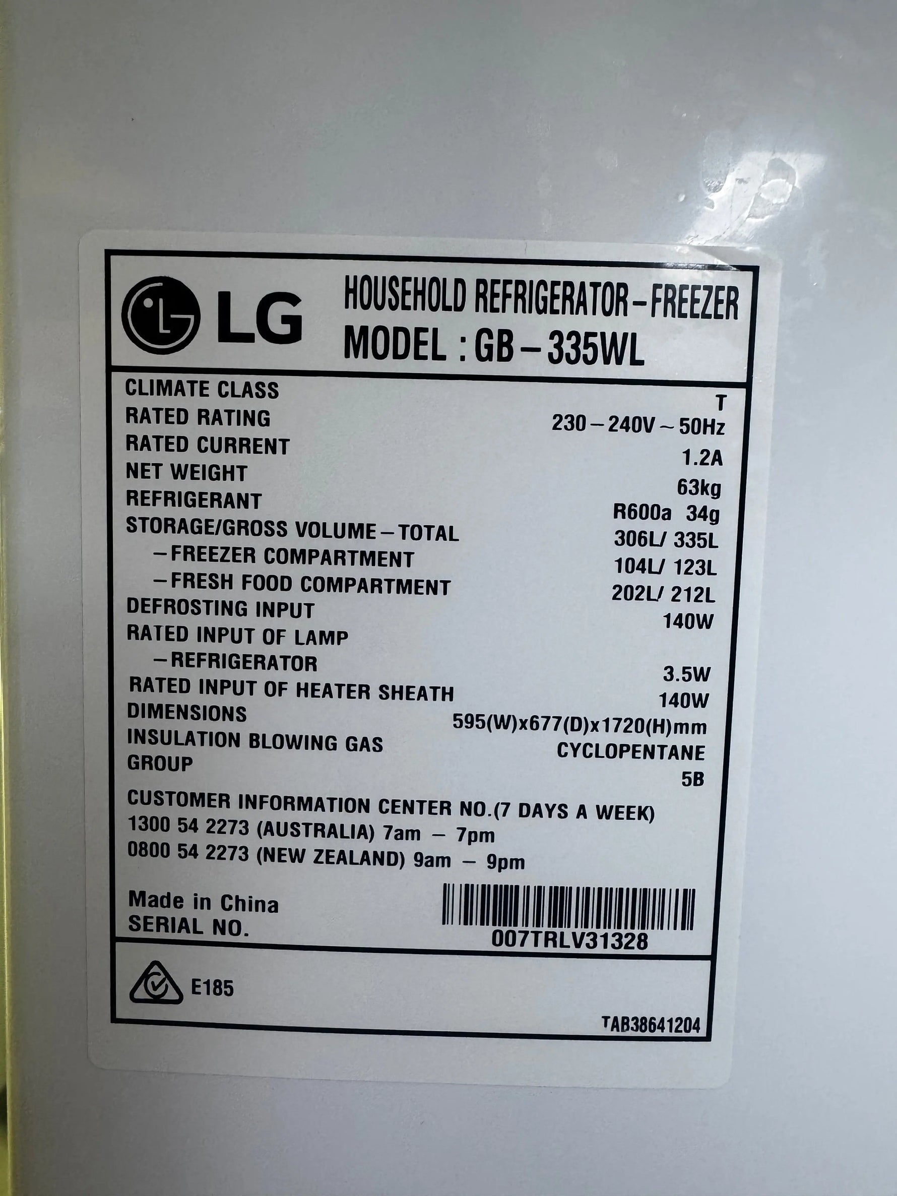 Refurbished LG 306L Bottom Mount Fridge – White Finish – Model GB-335WL | PERTH