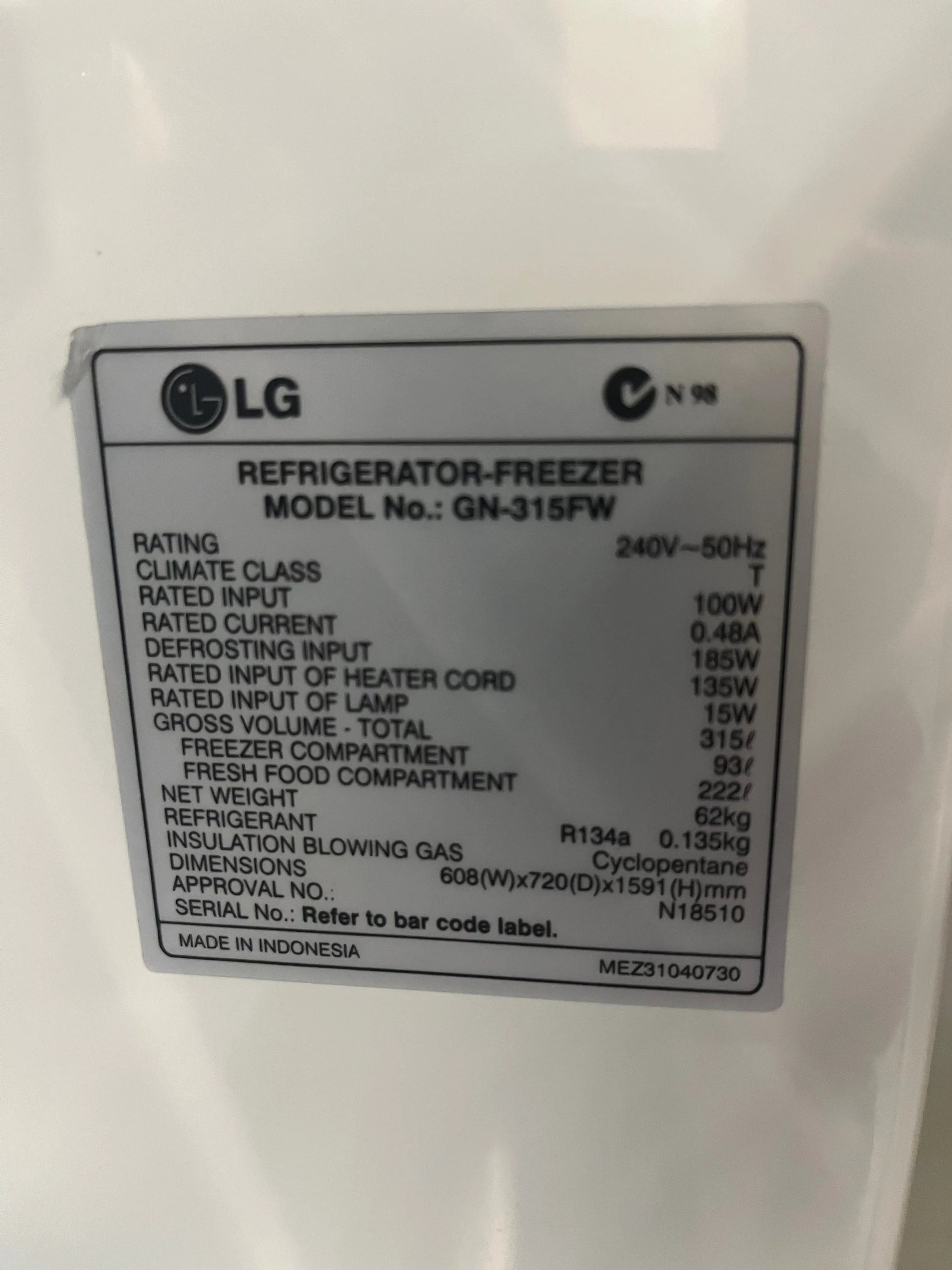 Refurbished LG 315L fridge freezer | ALEXANDRIA