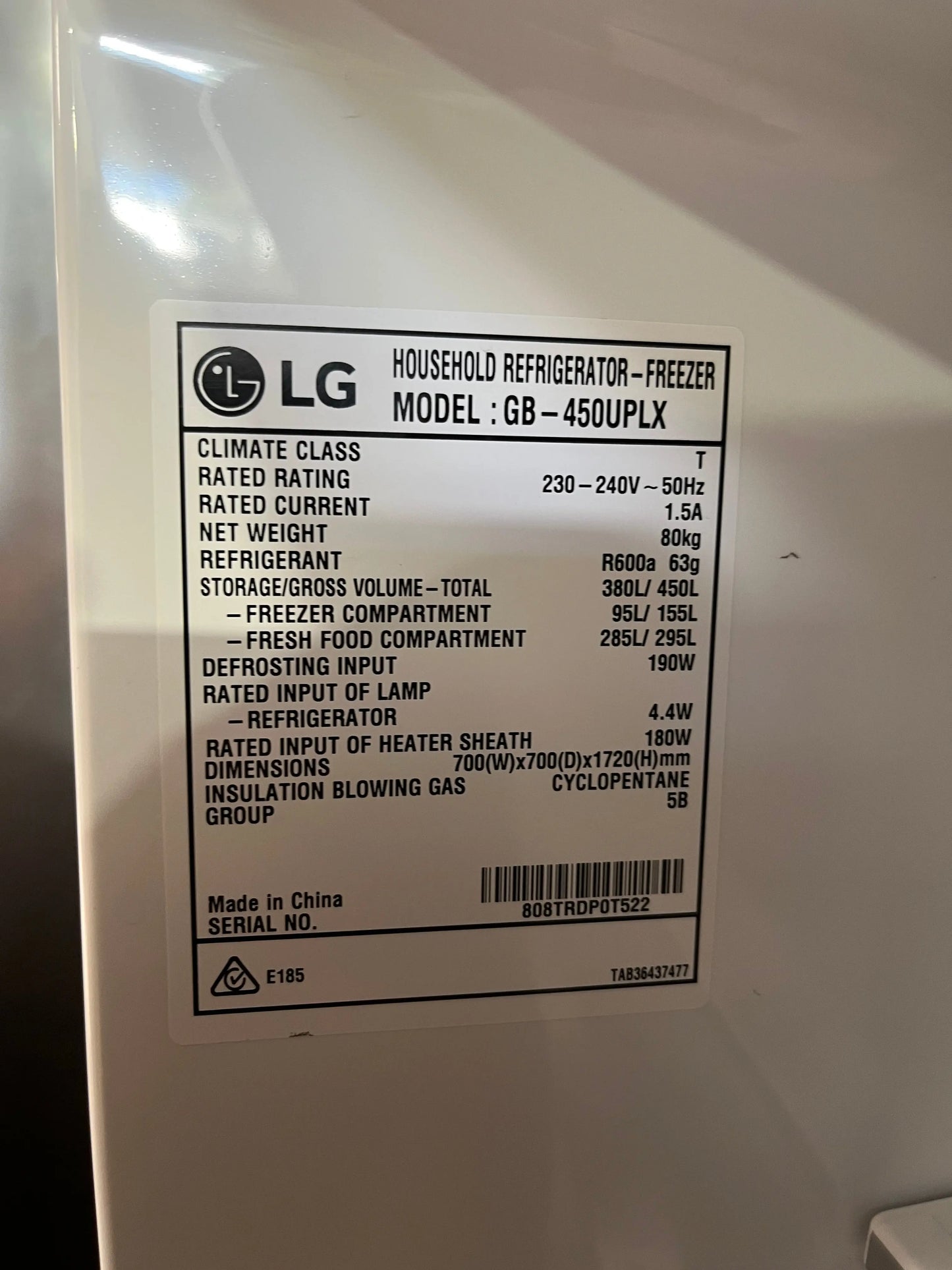Refurbished LG 450L fridge freezer | ALEXANDRIA