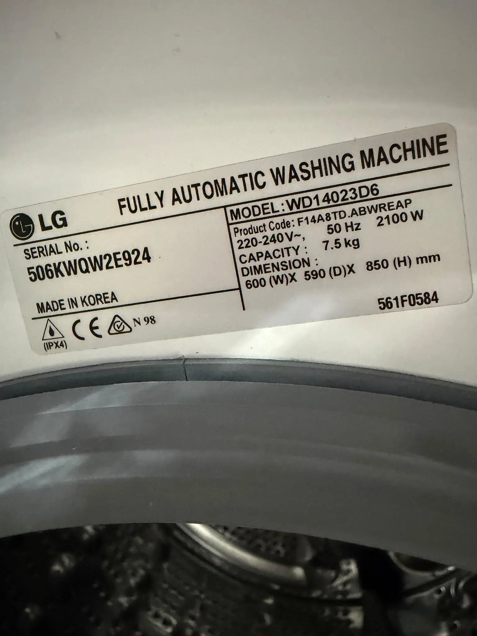 Refurbished LG 7.5kg Front Load Washing Machine