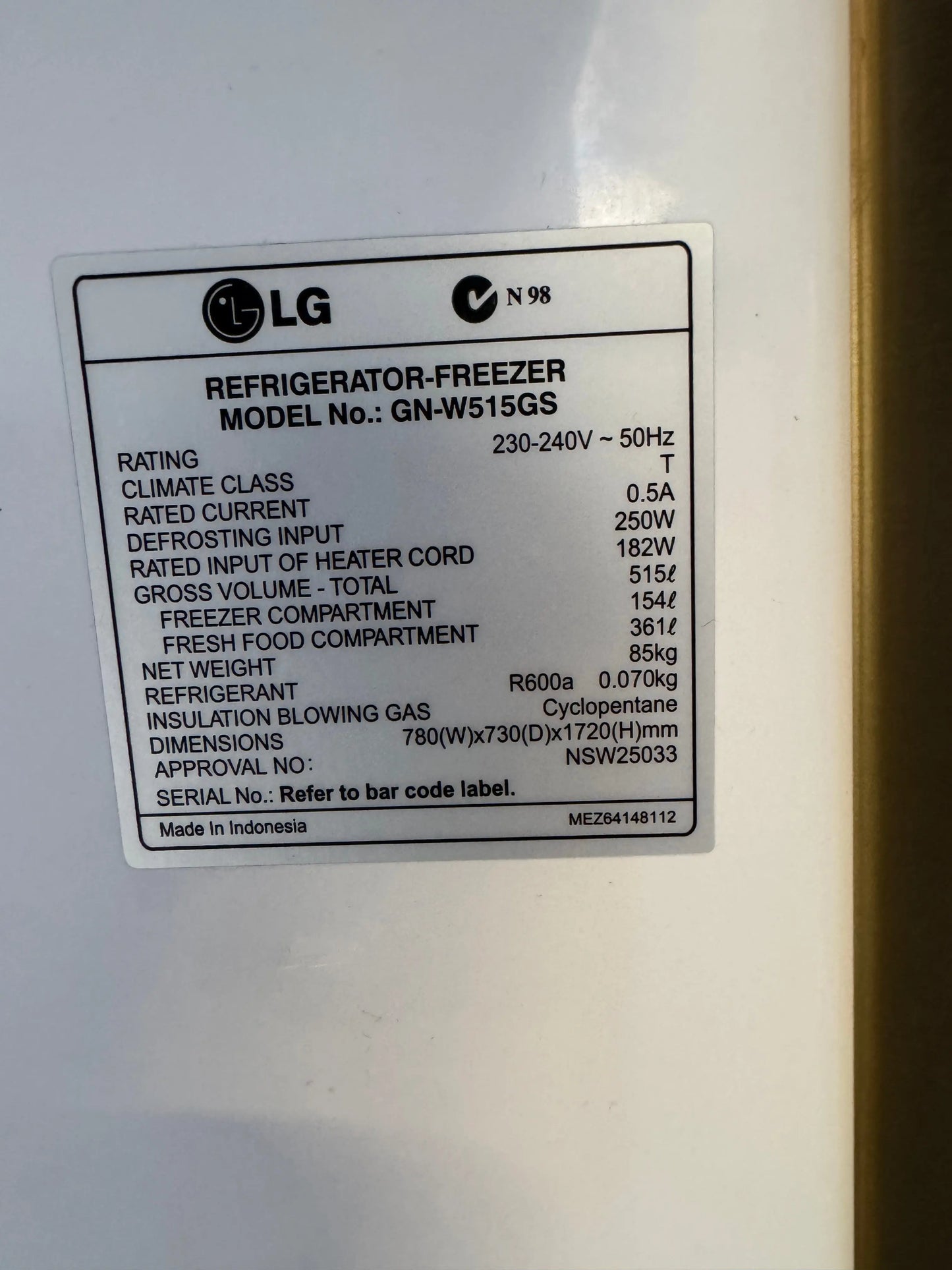 Refurbished LG fridge freezer 515 L | SYDNEY