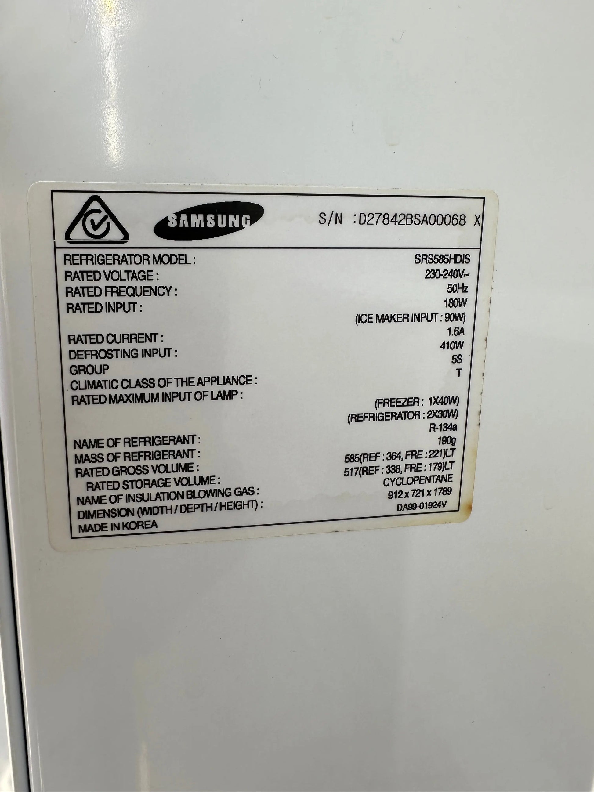 Refurbished Samsung 585 litres side by side door fridge freezer | BRISBANE