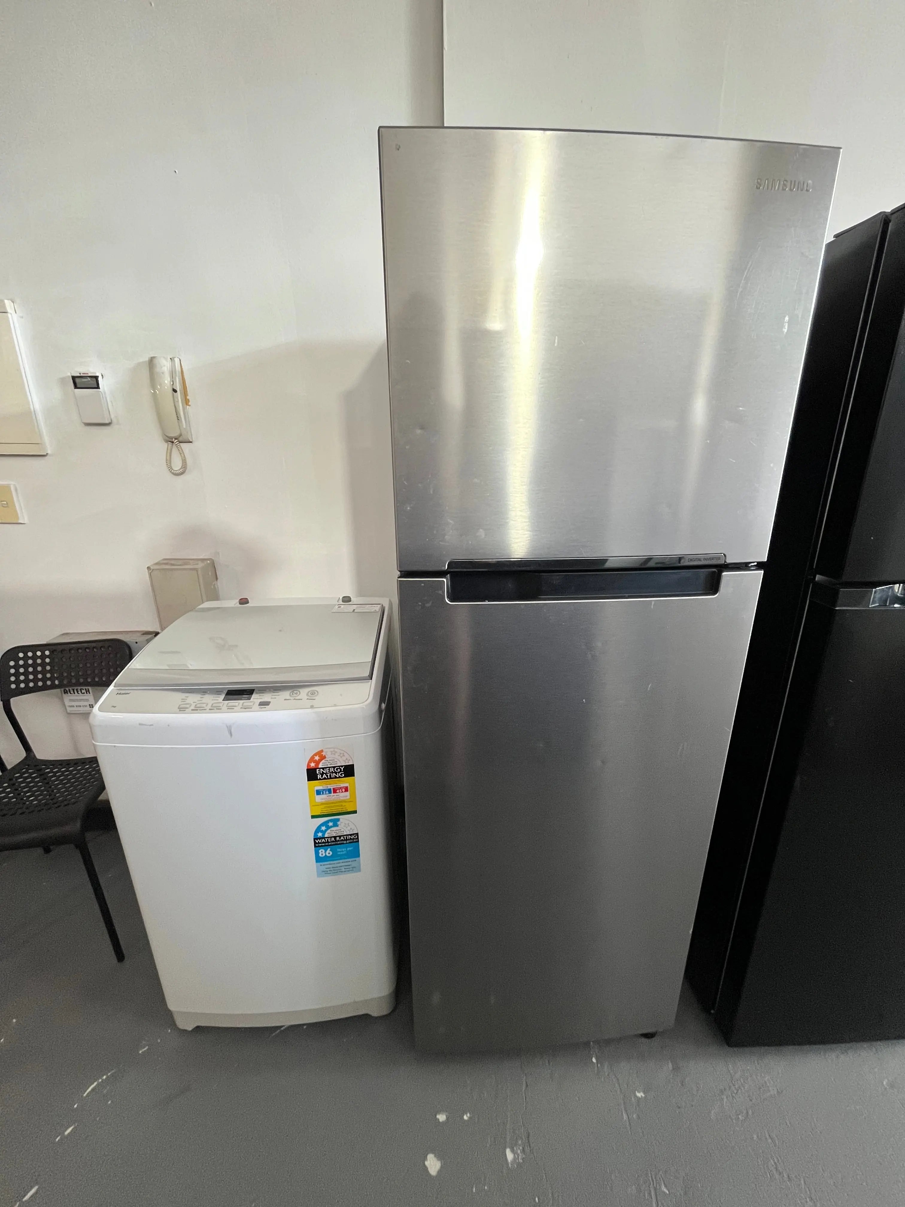 Refurbished Samsung SR341MLS 341L Fridge + Haier HWT70AW1 7kg Top Load Washer Combo | ALEXANDRIA