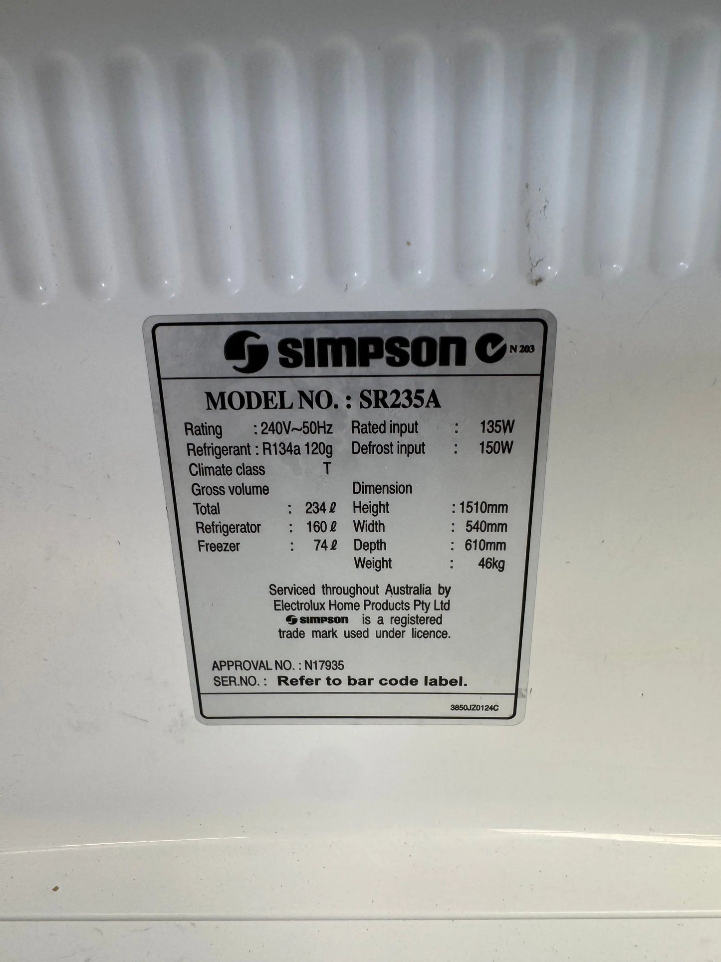 Refurbished Simpsons fridge freezer 234 L | SYDNEY