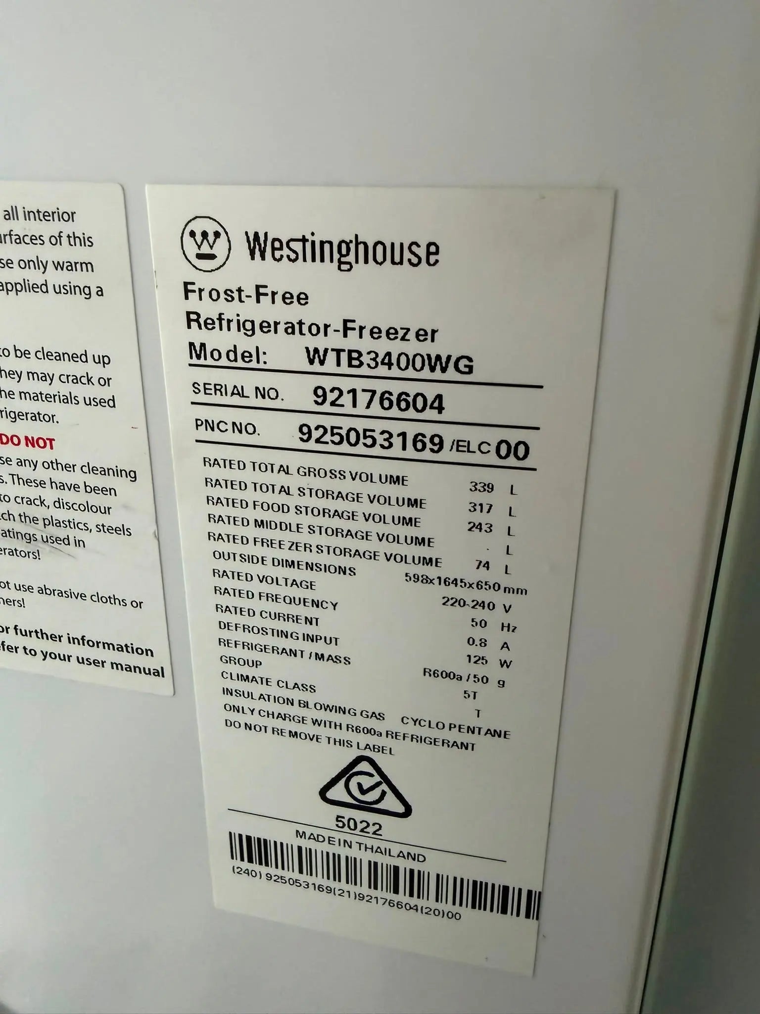 Refurbished Westinghouse 339L Top Mount Fridge Freezer | MELBOURNE