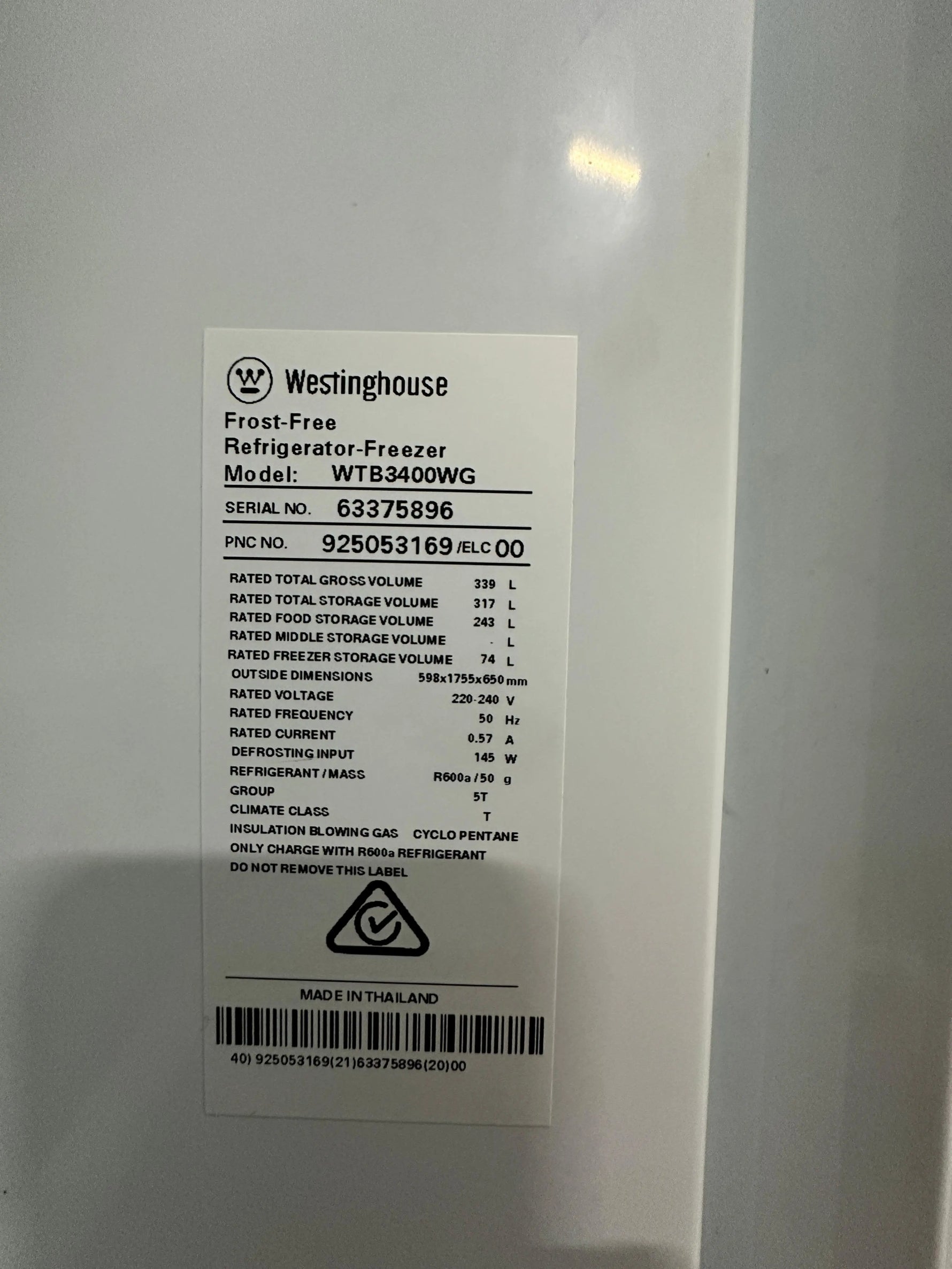 Refurbished Westinghouse 339L Top Mount Refrigerator Freezer | ADELAIDE