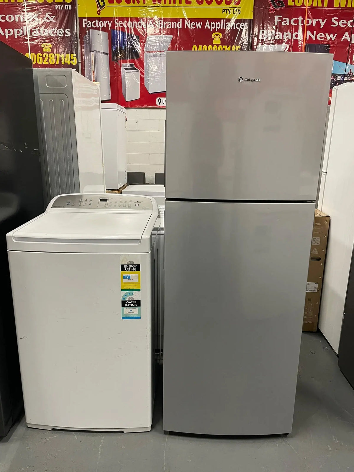 Refurbished Westinghouse 340L Fridge Freezer & Fisher & Paykel 8kg Top Loader Combo | SYDNEY