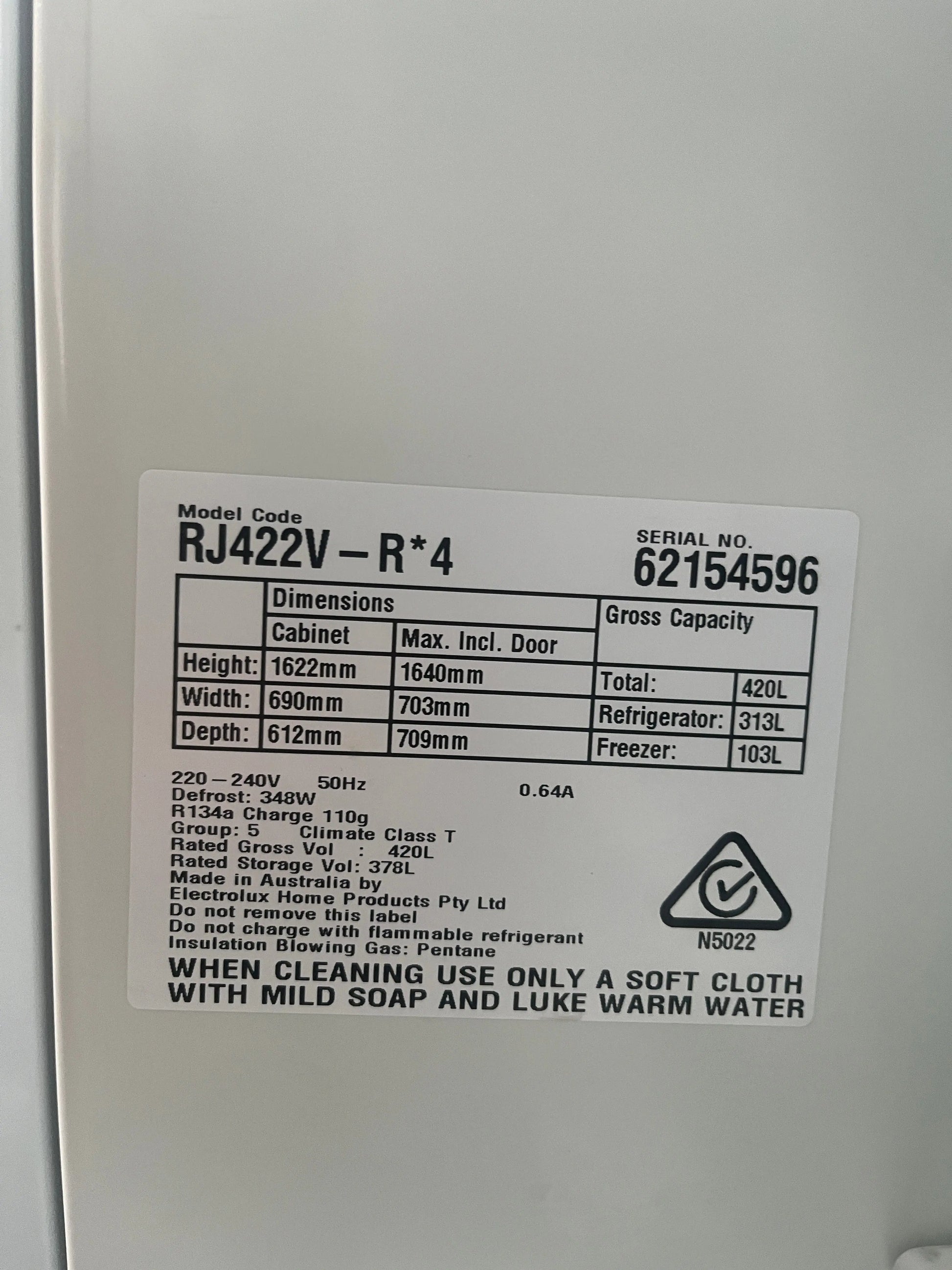 Refurbished Westinghouse 420L Fridge Freezer RJ422V - R*4 | ADELAIDE