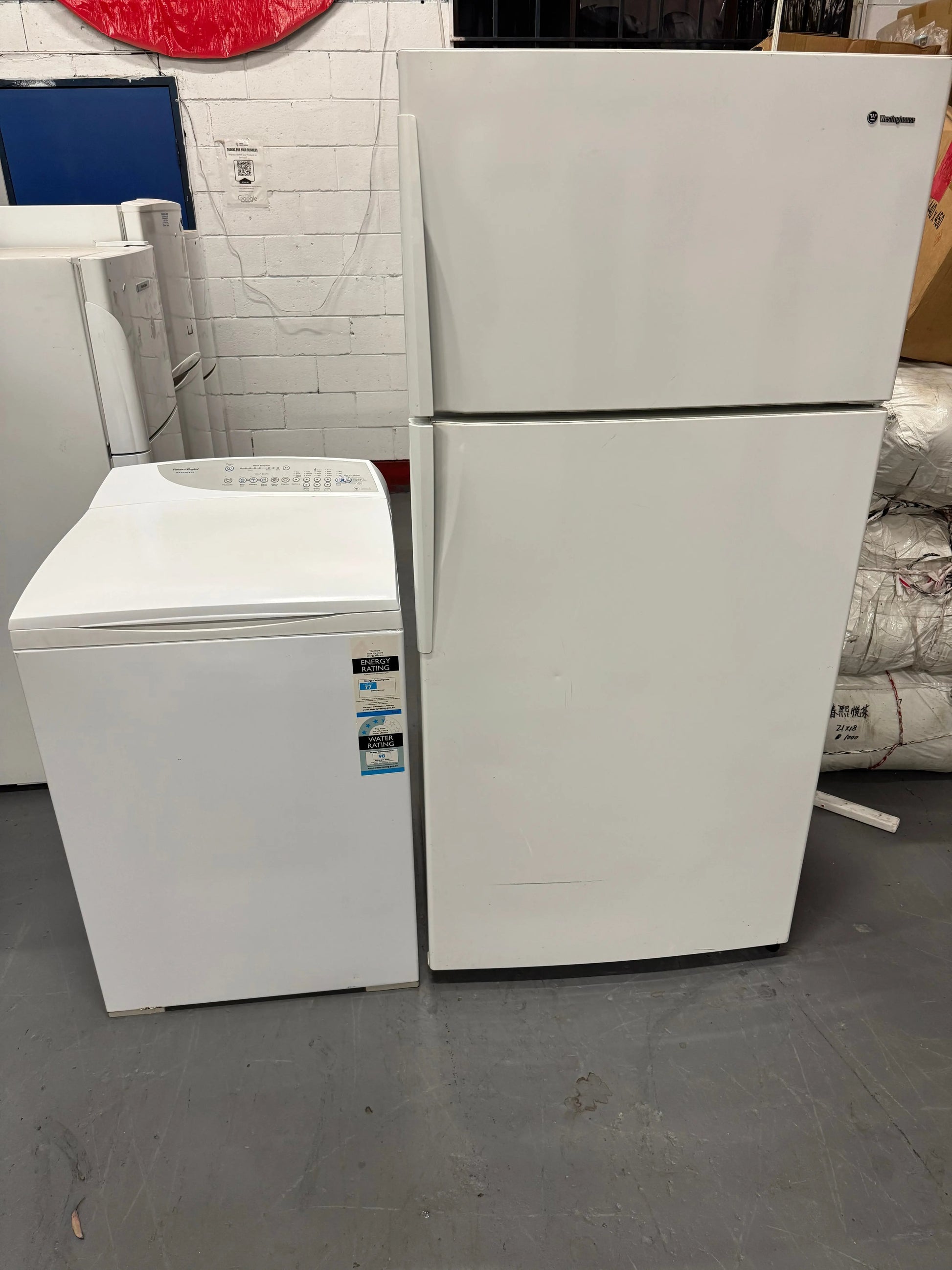 Refurbished Westinghouse 520 ltr fridge freezer & fisher and paykel 8 kg top loader washer | SYDNEY