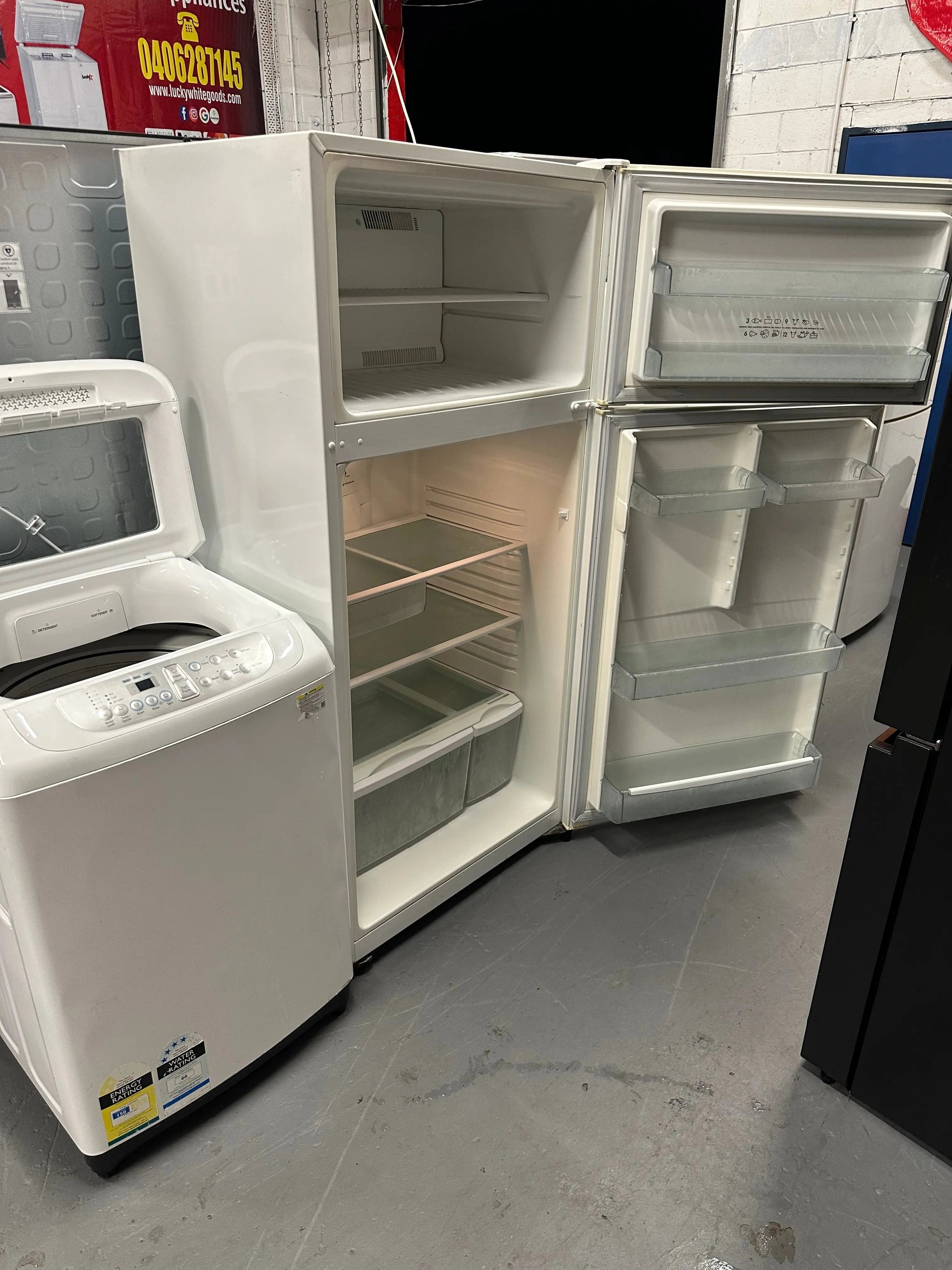 Refurbished Westinghouse 520 ltr top mount fridge freezer & Samsung 6.5 kg top loader washer | SYDNEY