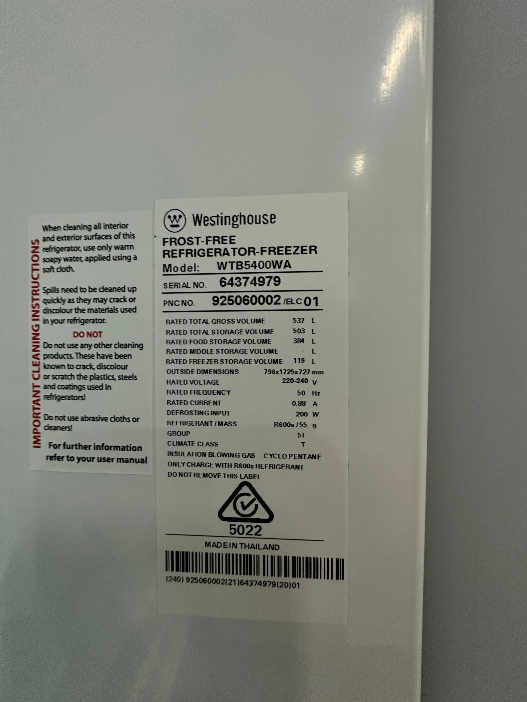 Refurbished Westinghouse 537L Top Mount Refrigerator Freezer | ADELAIDE
