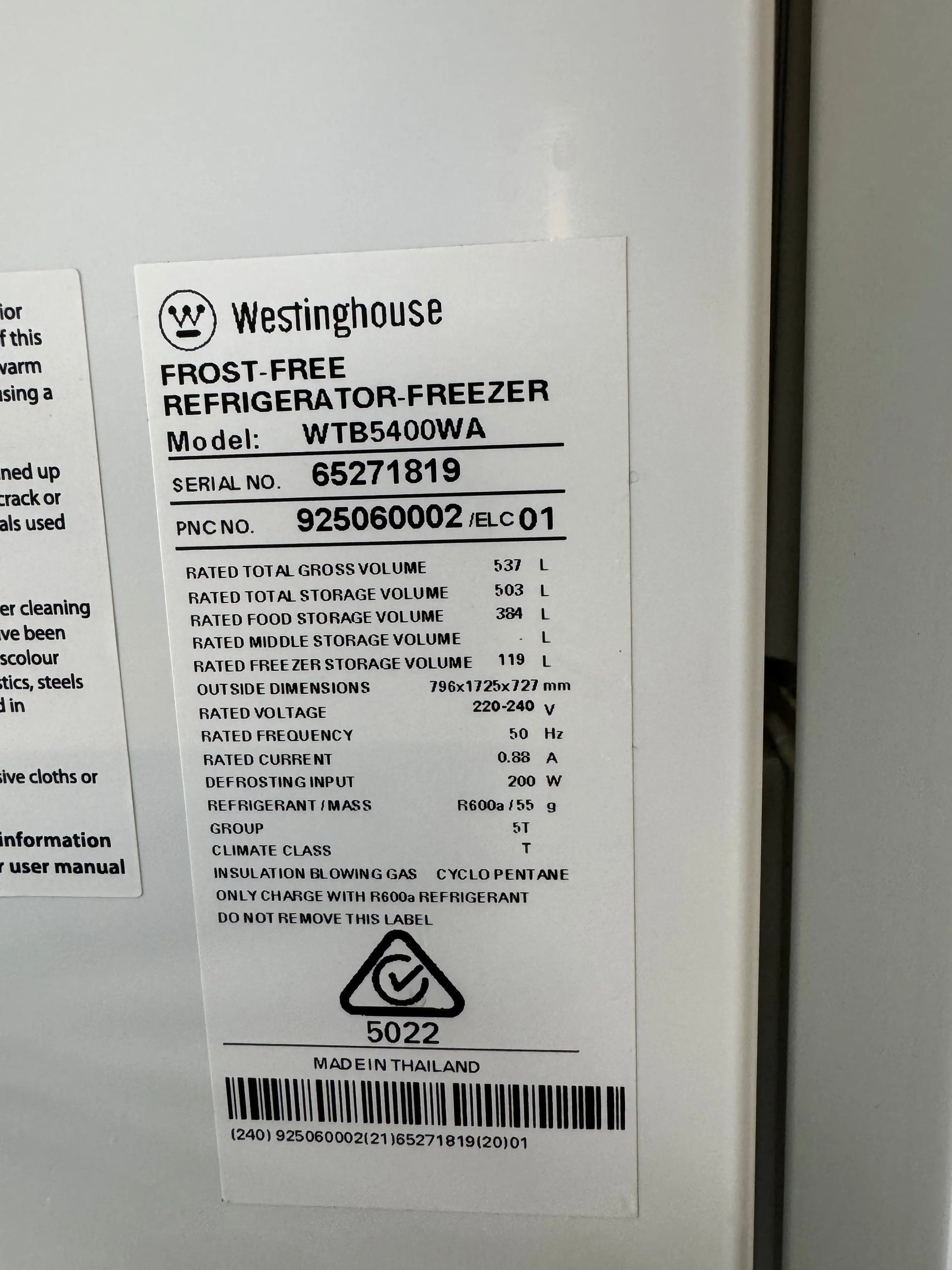 Refurbished Westinghouse fridge freezer 537 L | SYDNEY