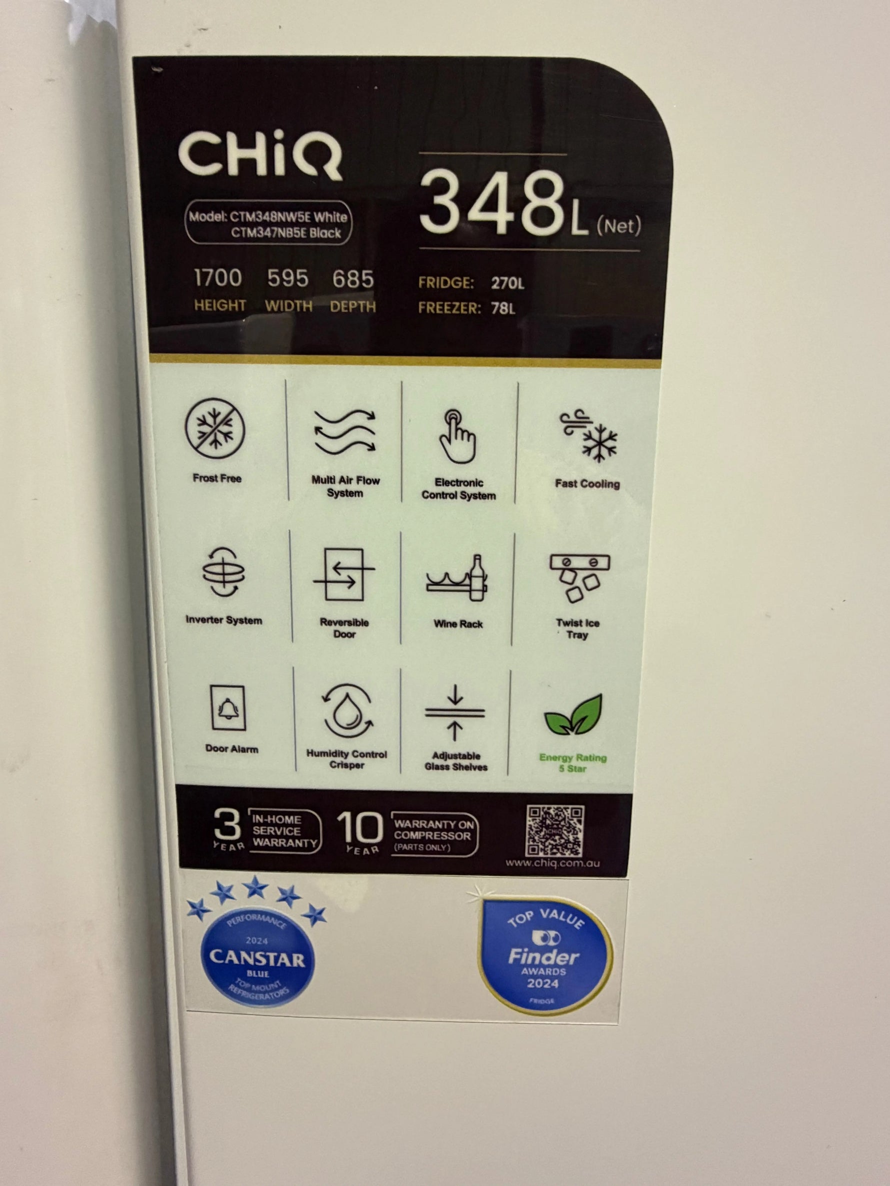 Refurbished chiq 348 litres fridge freezer | BRISBANE