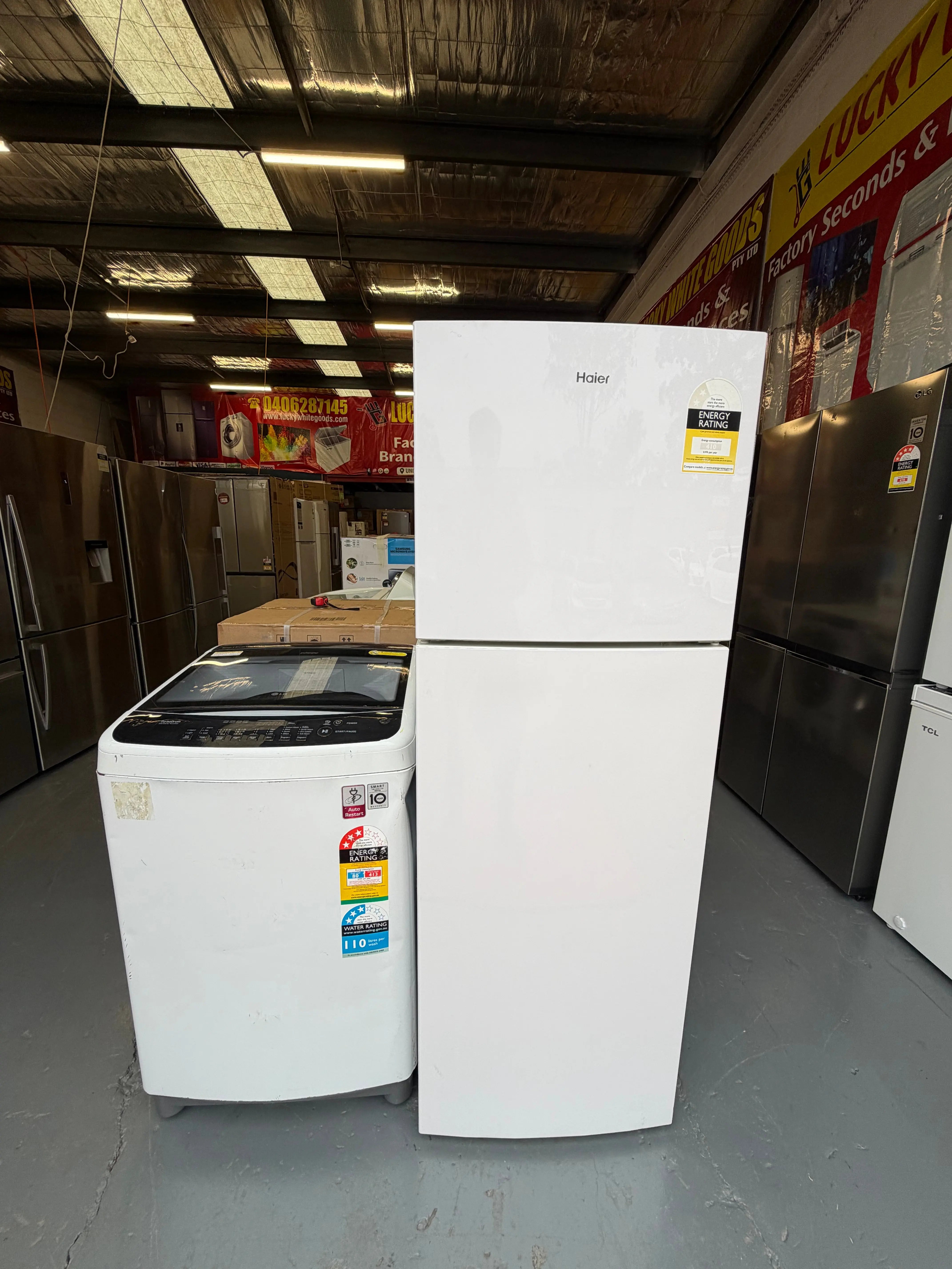 Refurbished combo Haier 260 ltr Top mount fridge freezer & Lg 7 kg Top loader washer