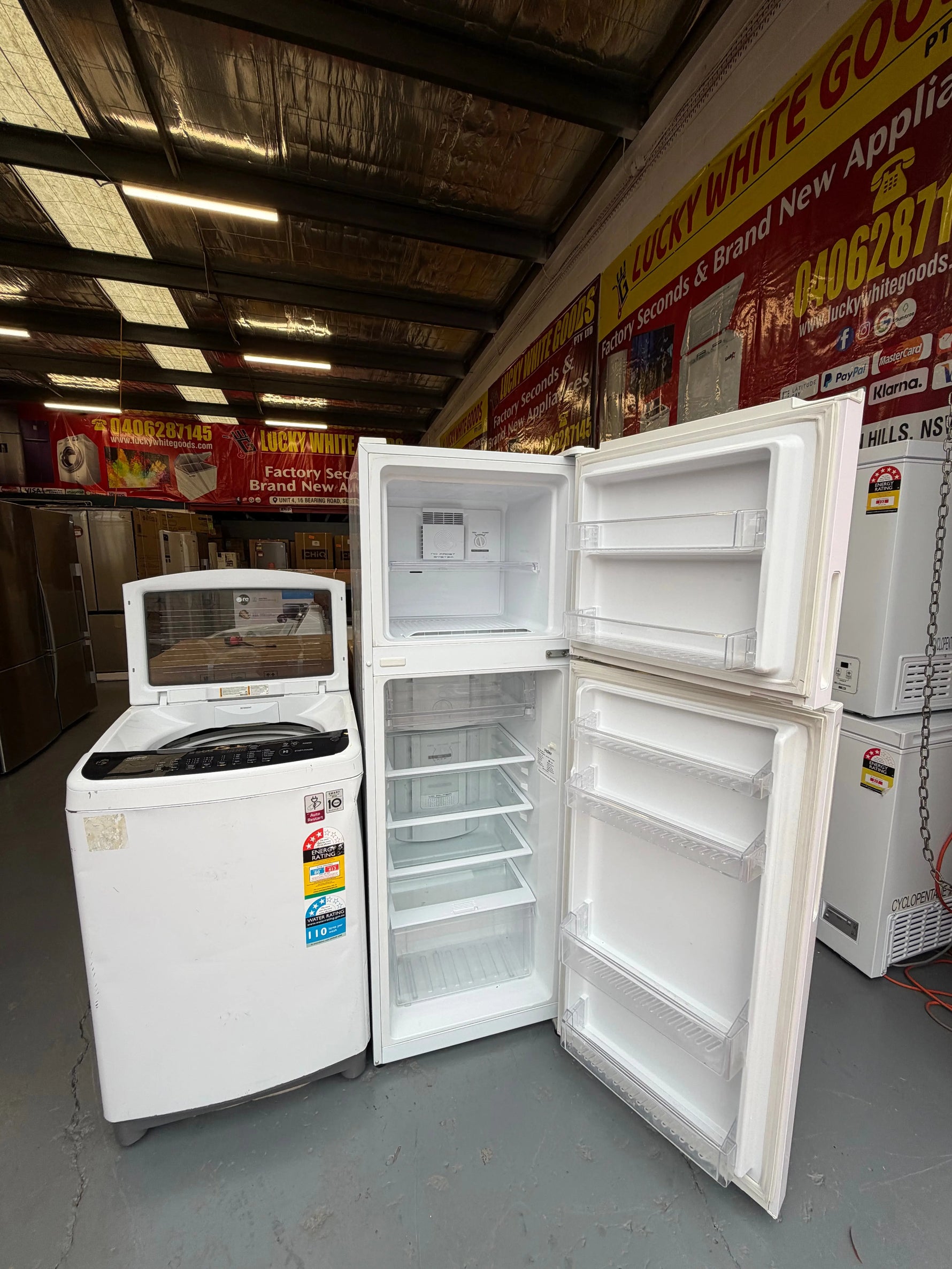 Refurbished combo Haier 260 ltr Top mount fridge freezer & Lg 7 kg Top loader washer