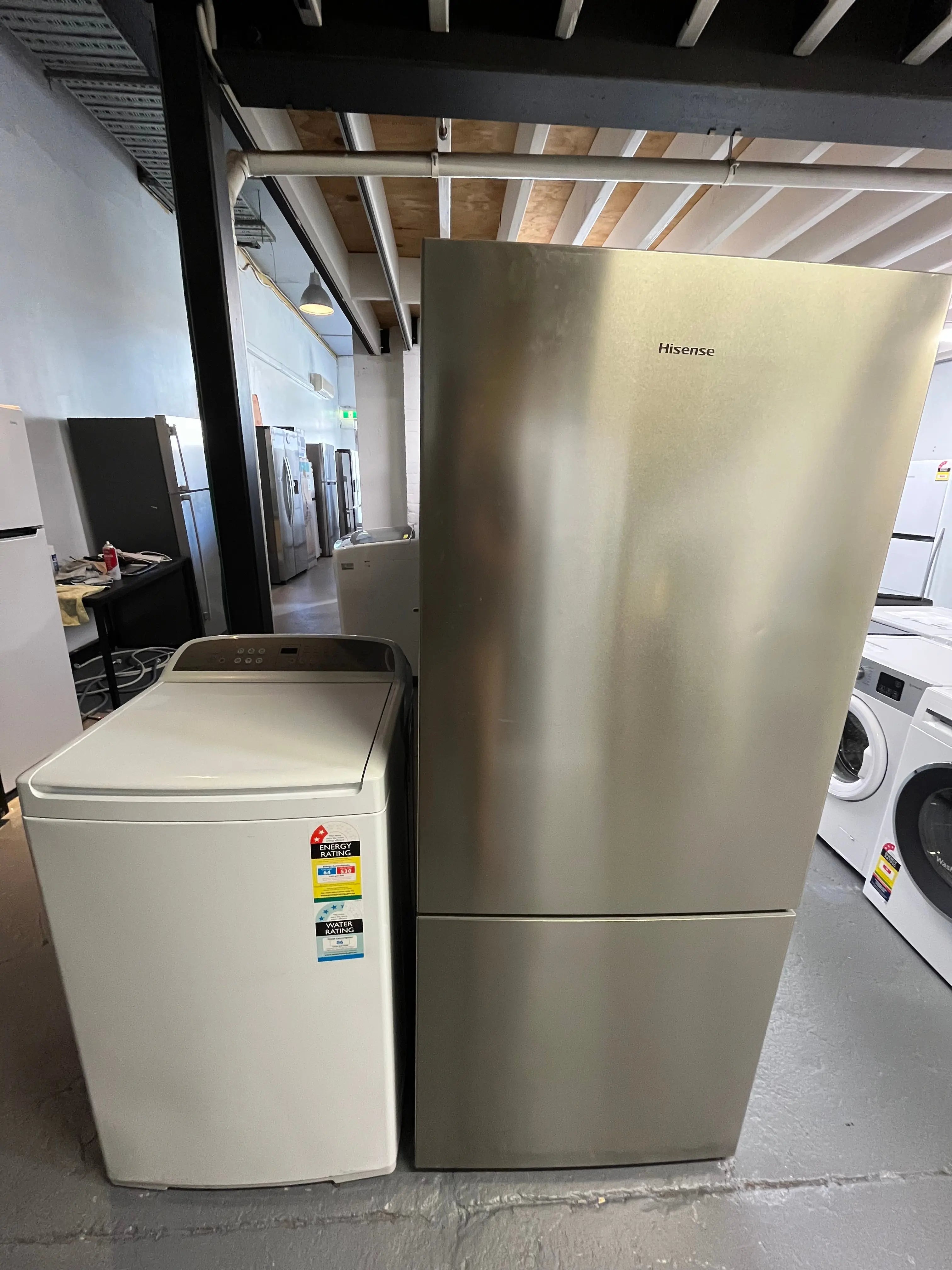 Refurbished combo Hisense 417 ltr bottom mount fridge freezer & Fisher & Paykel 7 kg top loader washer | ALEXANDRIA