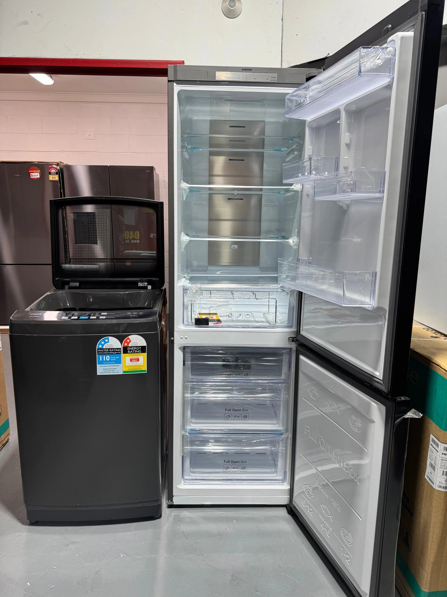 Samsung Bespoke 339L Modular Bottom Mount Fridge SRLX4100N and CHIQ 8kg Top Loader Washing Machine | SYDNEY