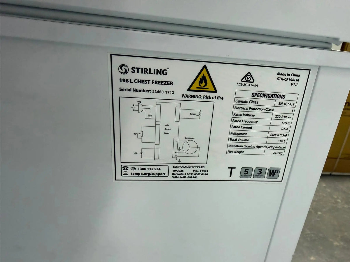 Stirling 198L Chest Freezer – Factory Second | BRISBANE