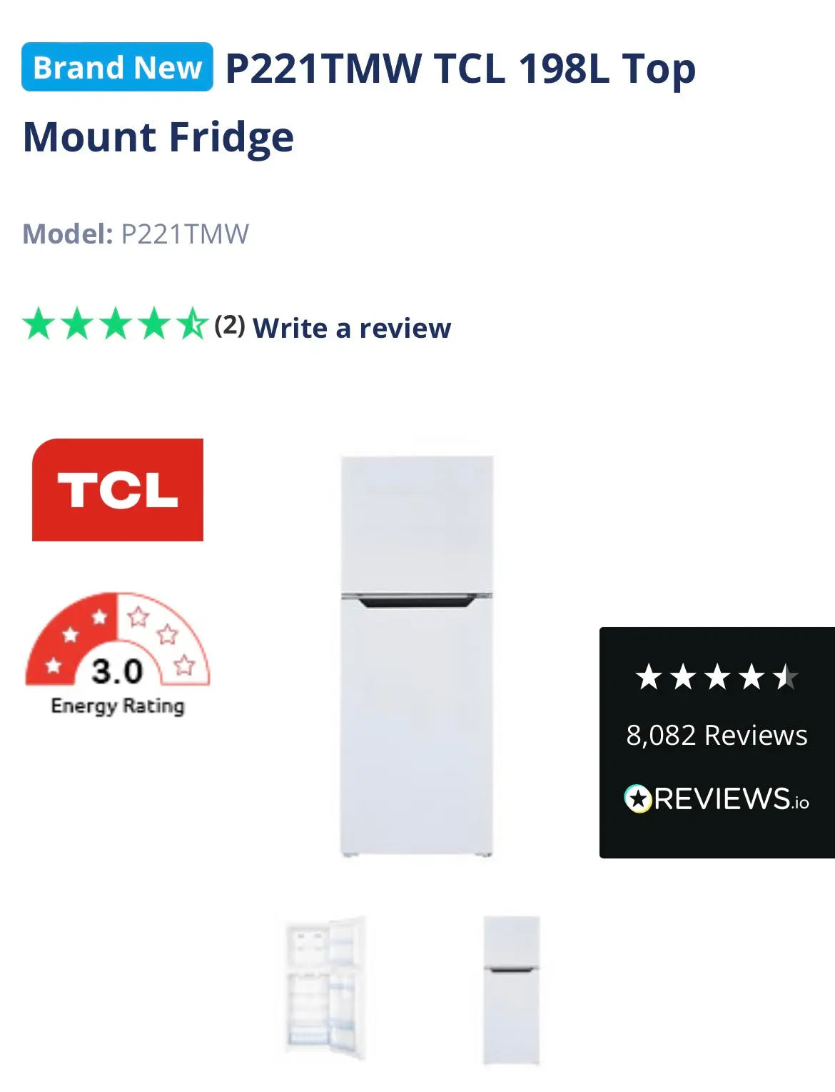 TCL 198 Liters fridge freezer | ADELAIDE