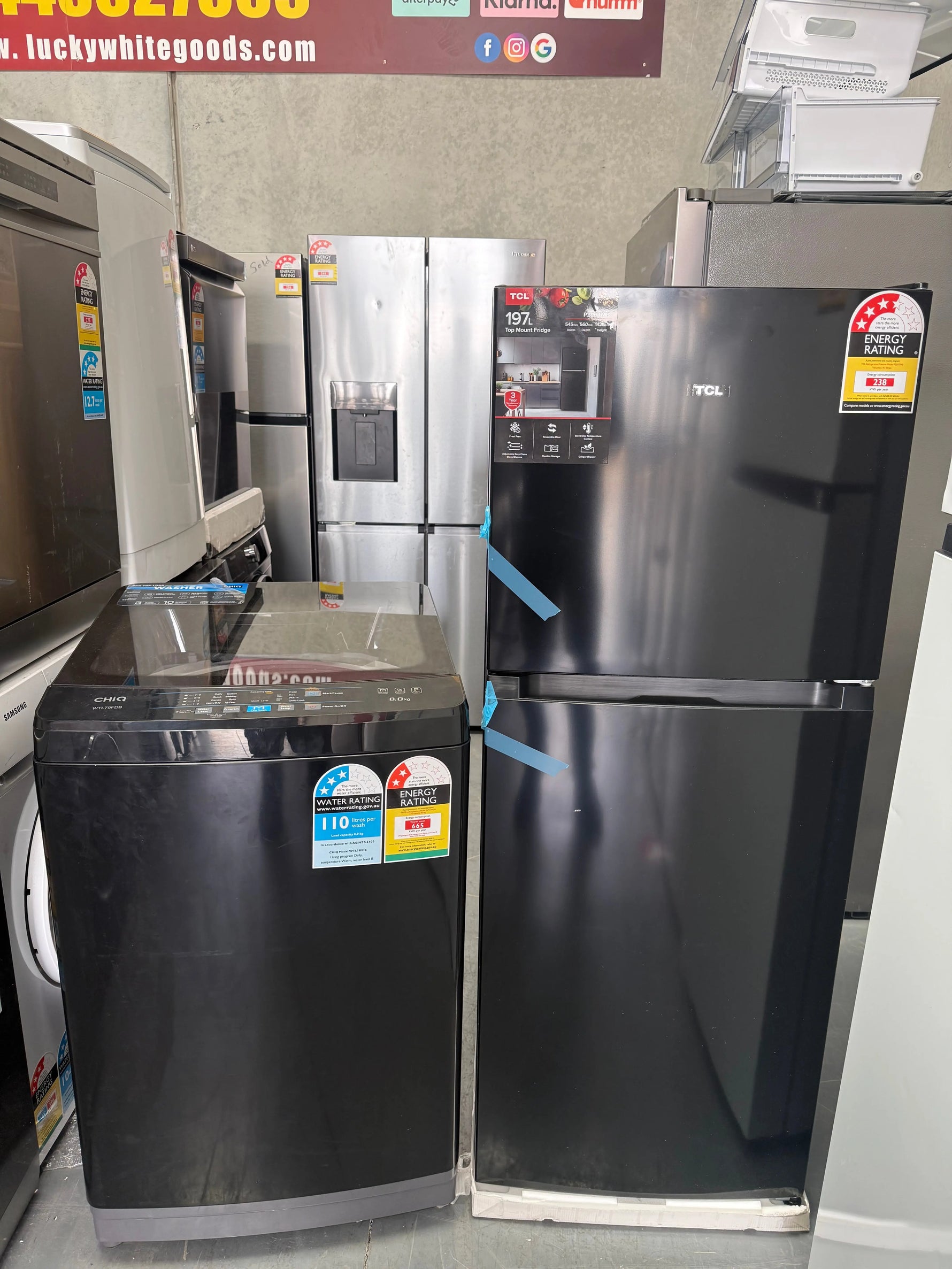 TCL 220L Fridge + chiq 8kg  Top Load Washing Machine Bundle | MELBOURNE