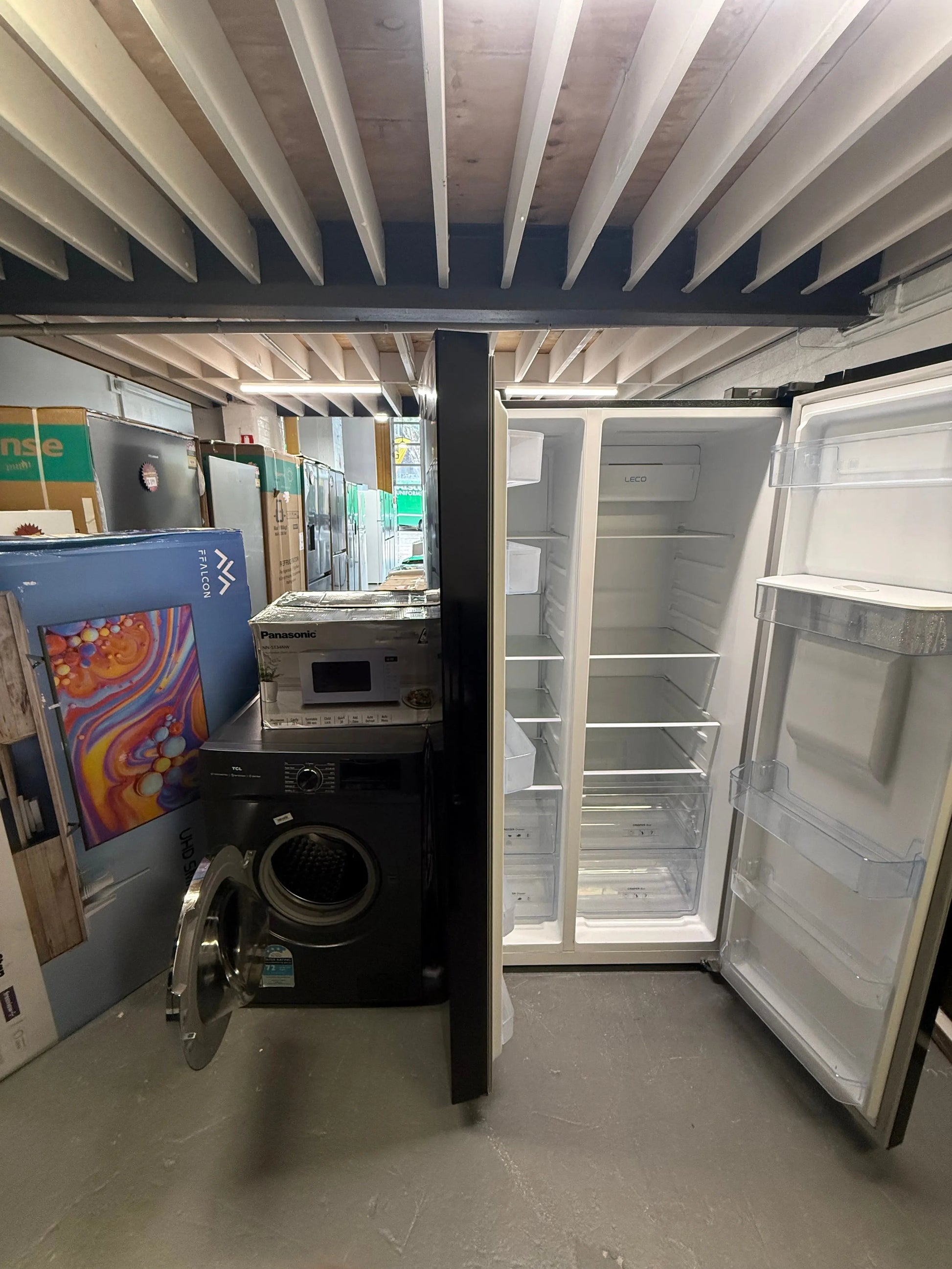 TCL 8.5 kgs washing machine Chiq 559L side by side door fridge freezer Falcon 55 inch Tv and free microwave | ALEXANDRIA