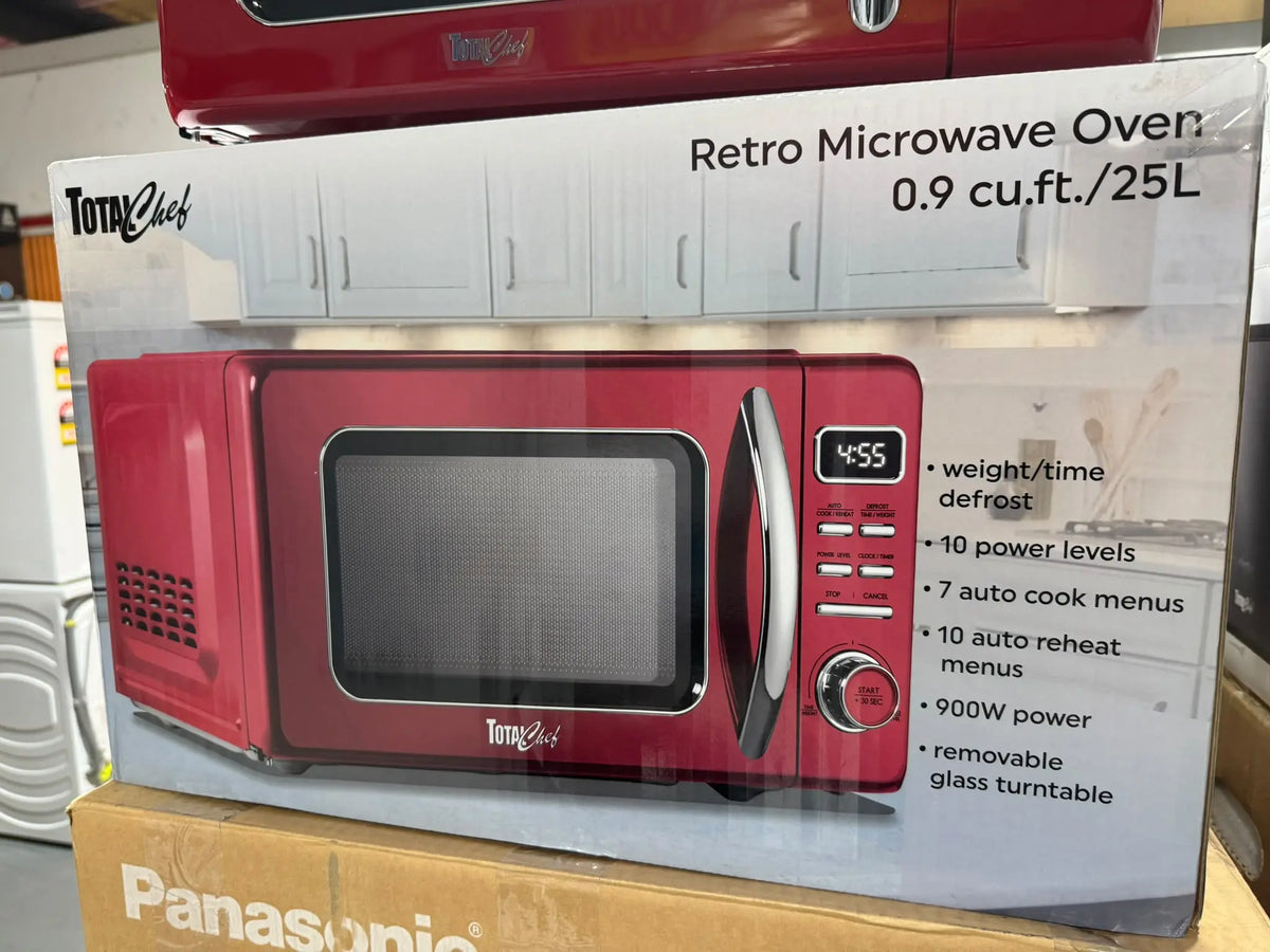 Total Chef 25L Cherry Red Retro Microwave – Brand New | ALEXANDRIA