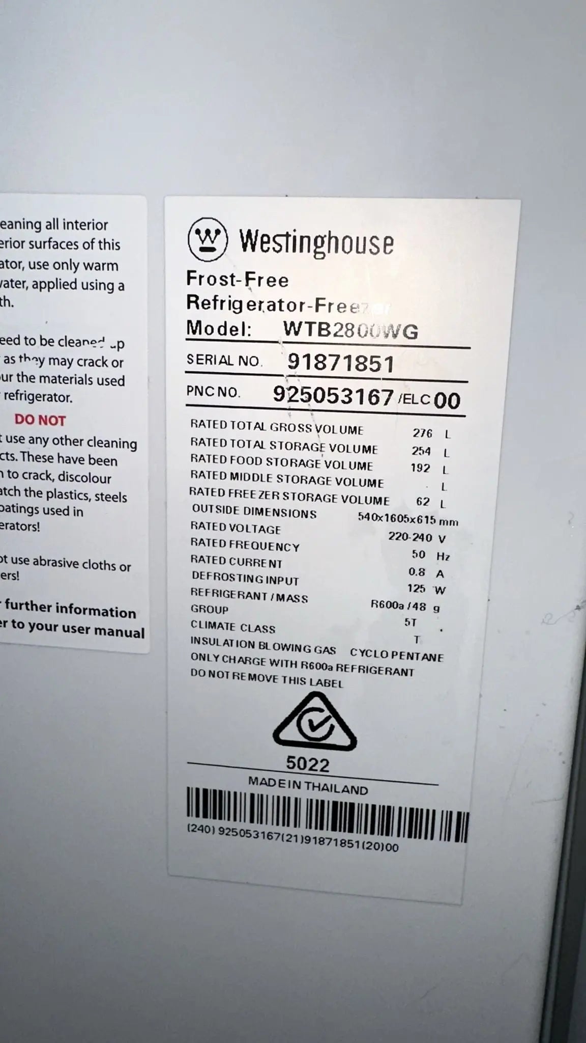 Westinghouse 236L Frost-Free Refrigerator-Freezer - Refurbished | SYDNEY