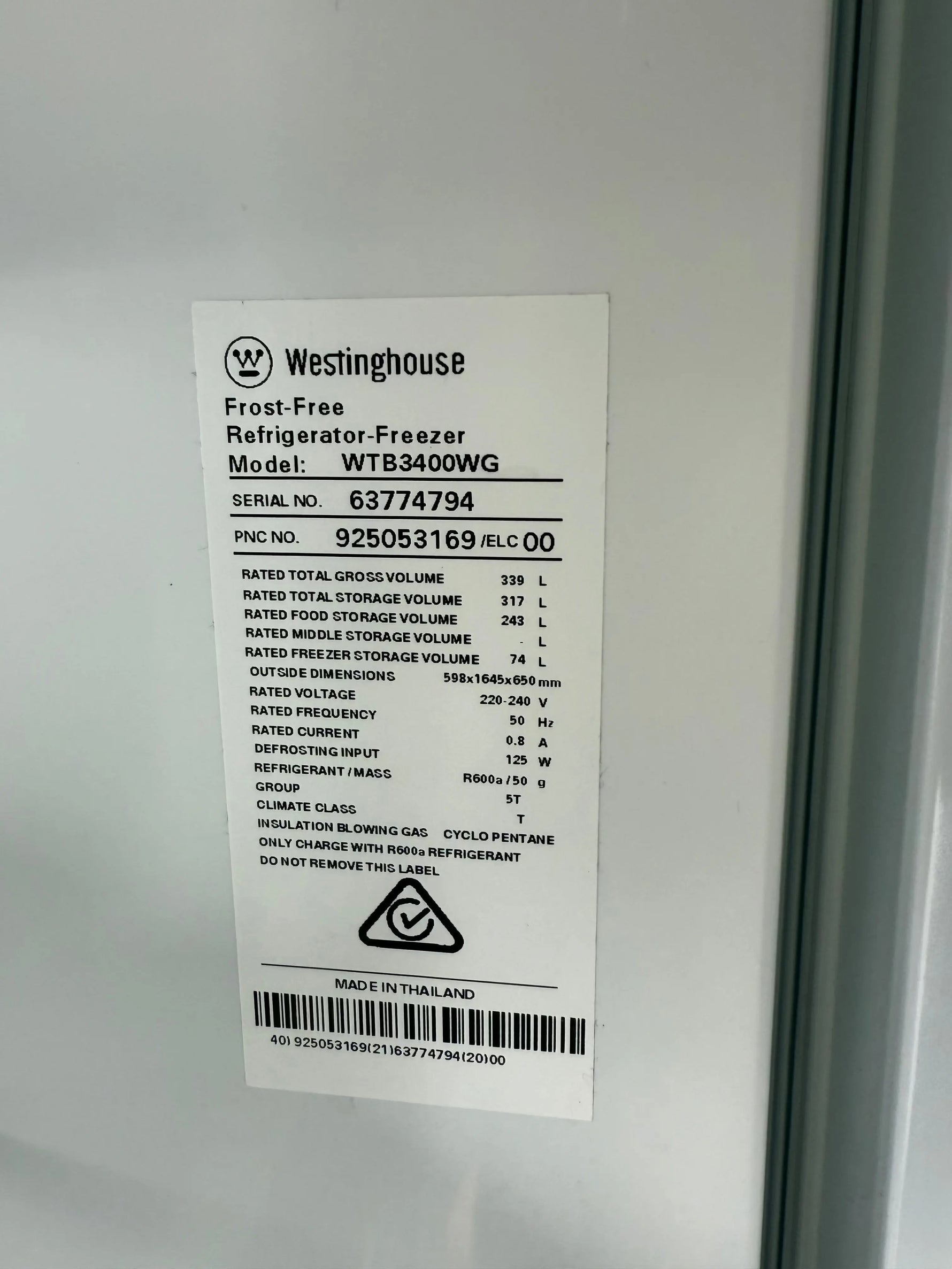 Westinghouse 340L Top Mount Fridge – Refurbished | WTB3400 | MELBOURNE