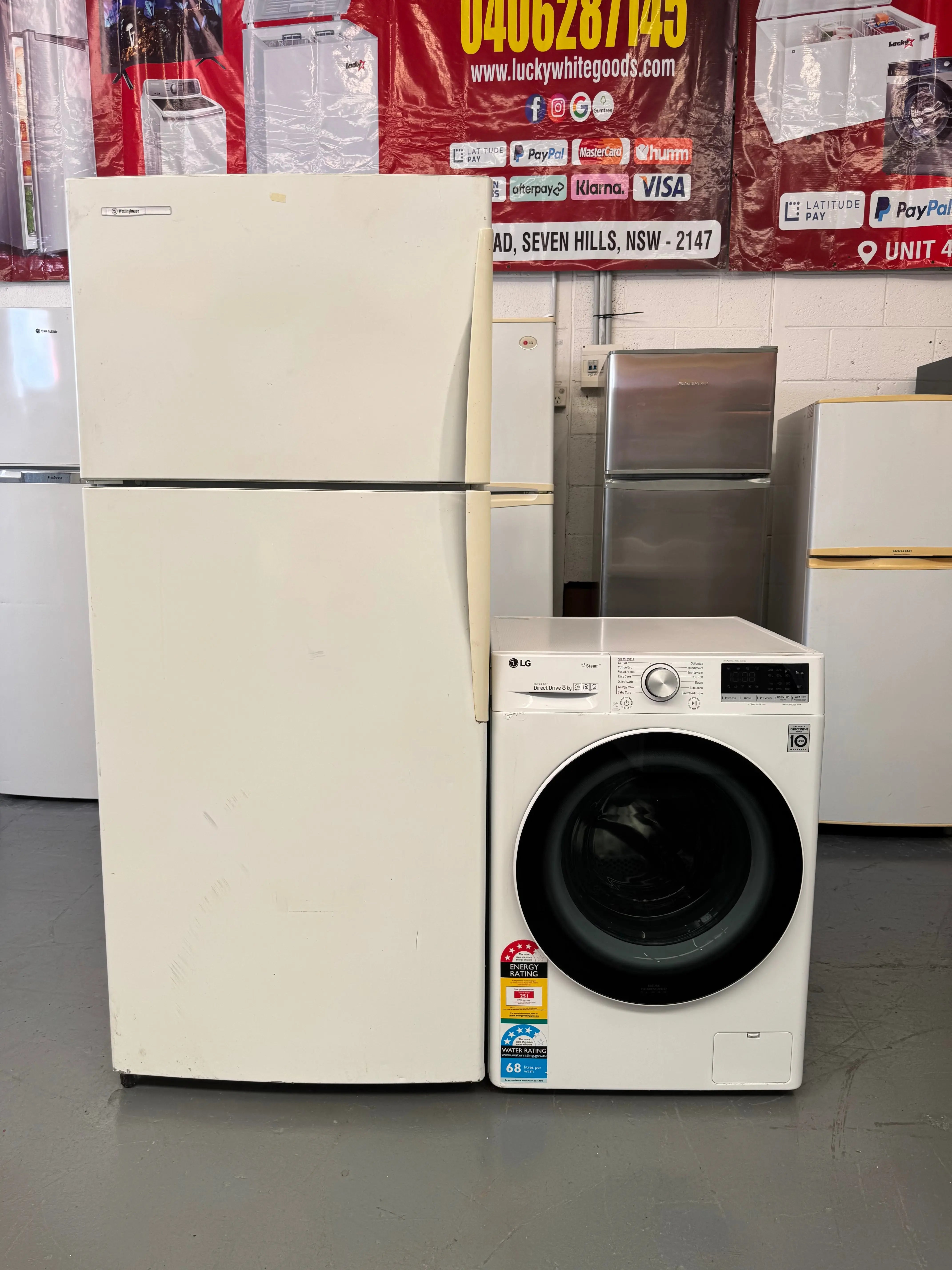 Westinghouse 420L Fridge Freezer and LG 8kg Front Loader Washing Machine | SYDNEY