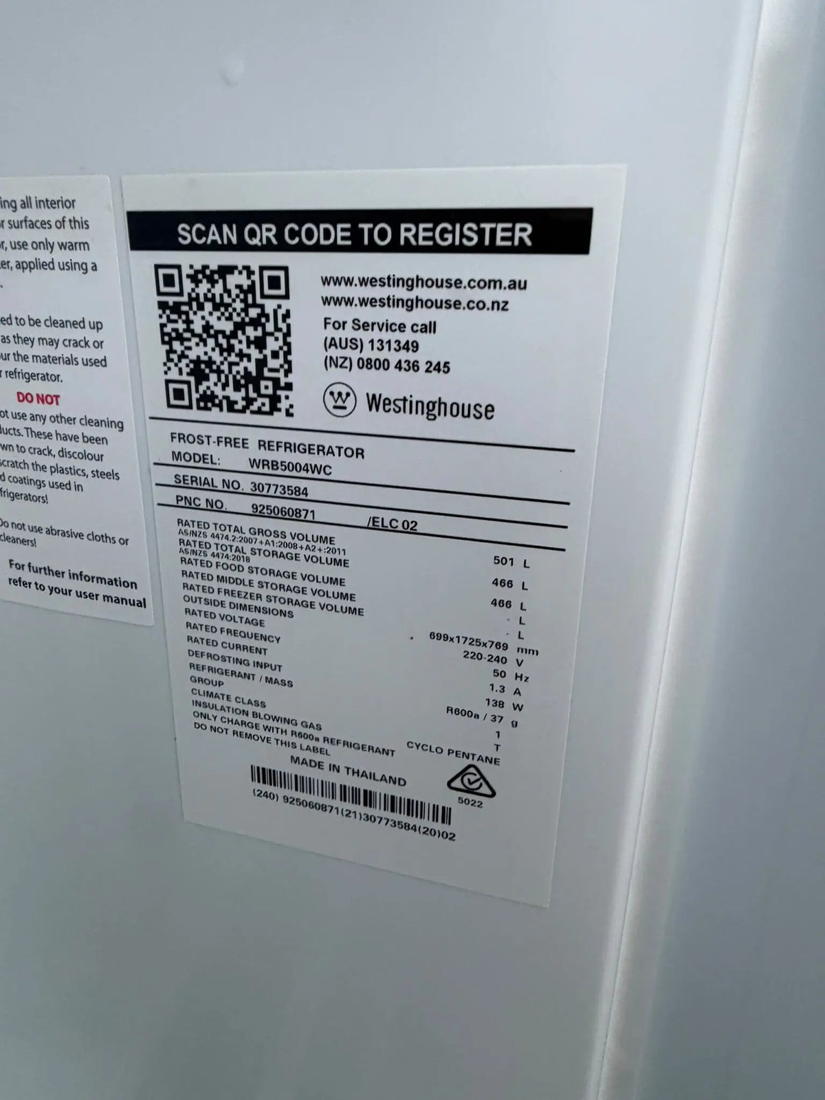 Westinghouse 466L Upright All-Refrigerator – Refurbished | BRISBANE