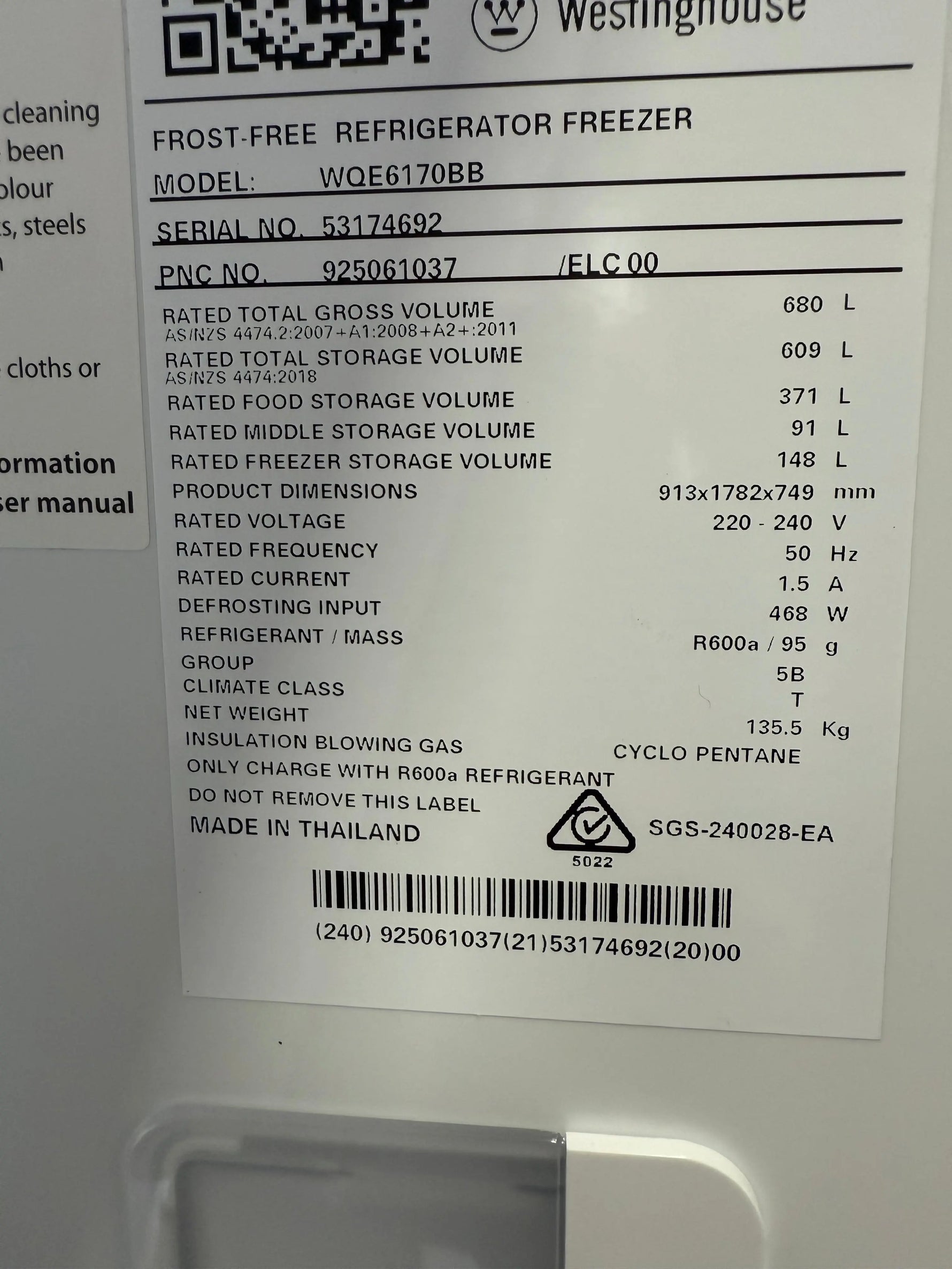 Westinghouse 617L Side-by-Side Fridge – Factory Seconds | WQE6170BB | Lucky white goods