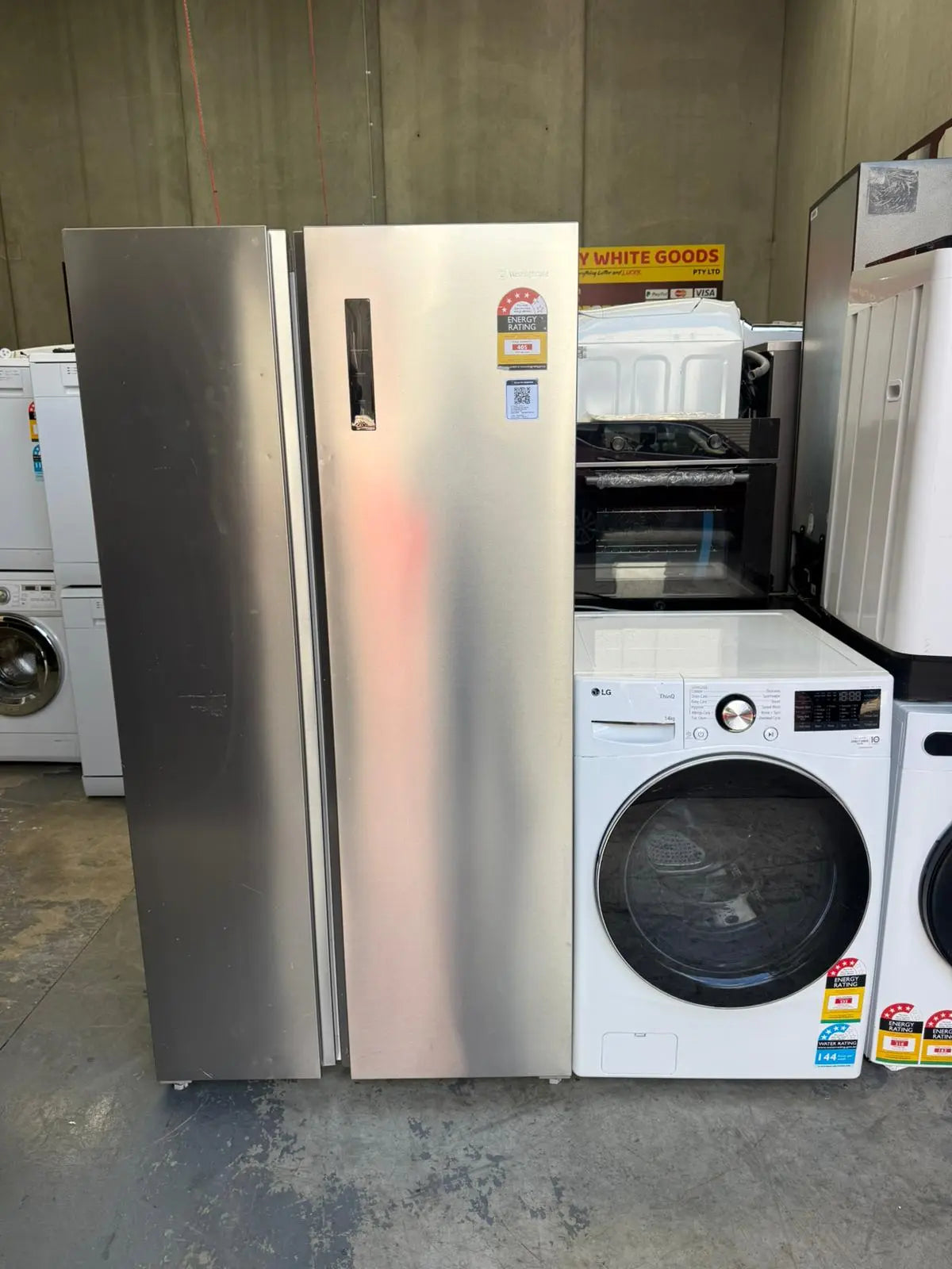 Westinghouse 624L Side-by-Side Fridge + LG 14kg Front Load Washer Combo – Refurbished | MELBOURNE