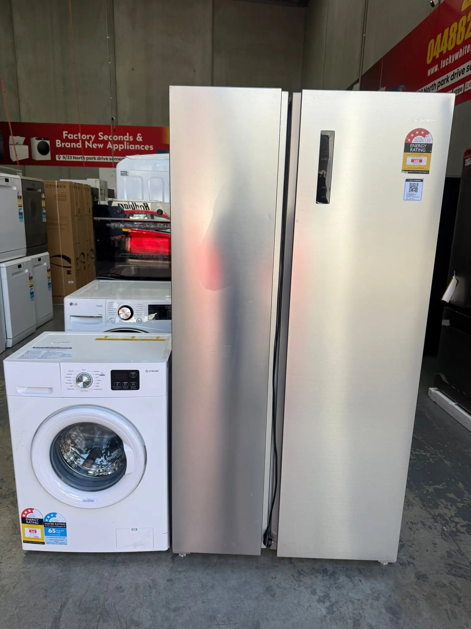 Westinghouse 624L Side-by-Side Fridge + Stirling 6kg Washing Machine Combo – Refurbished | MELBOURNE